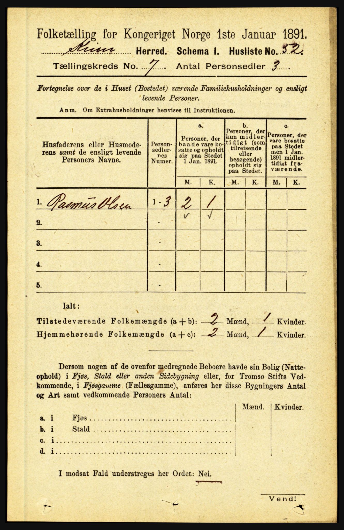 RA, 1891 census for 1437 Kinn, 1891, p. 2666