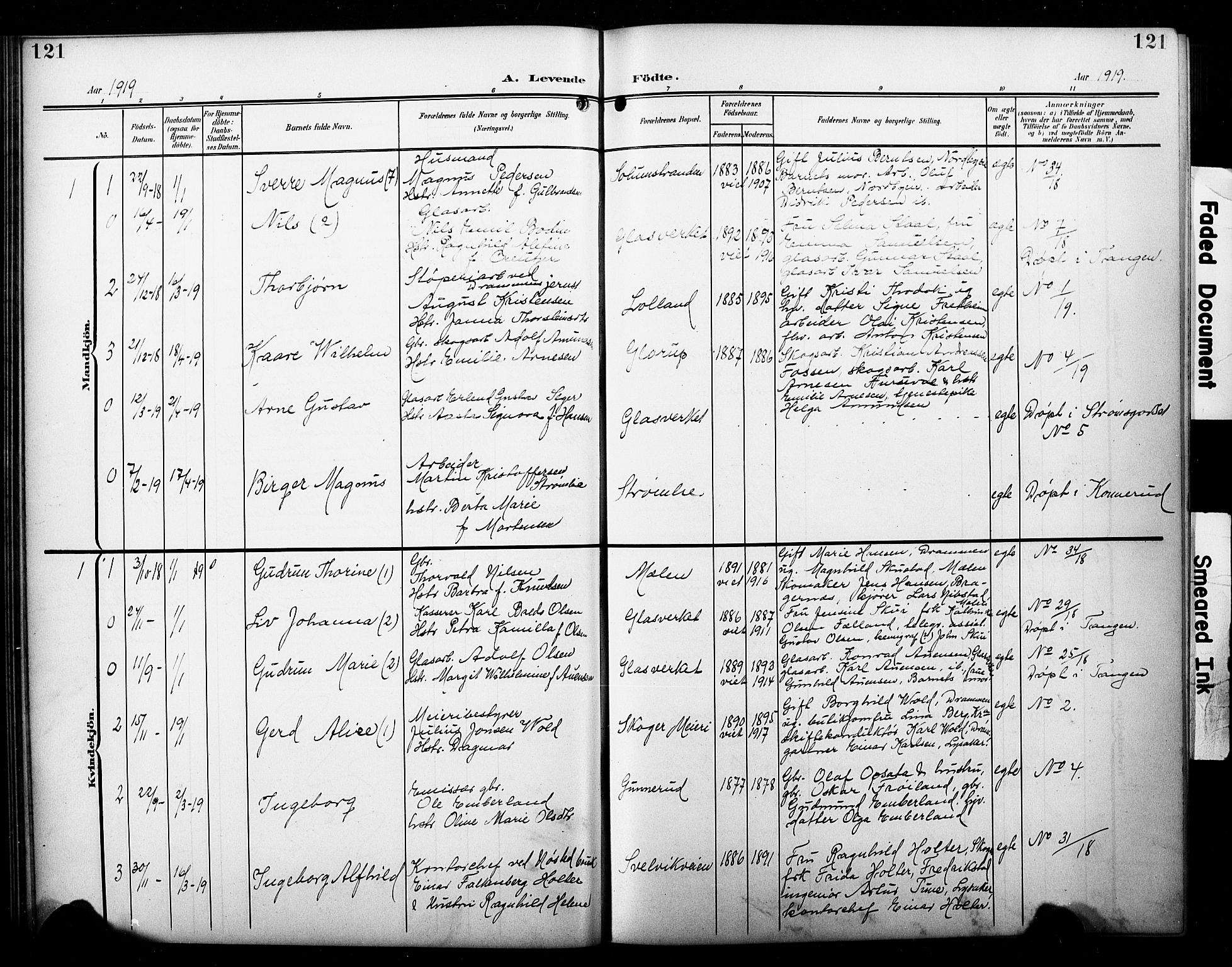 Skoger kirkebøker, SAKO/A-59/G/Ga/L0003: Parish register (copy) no. I 3, 1900-1927, p. 121