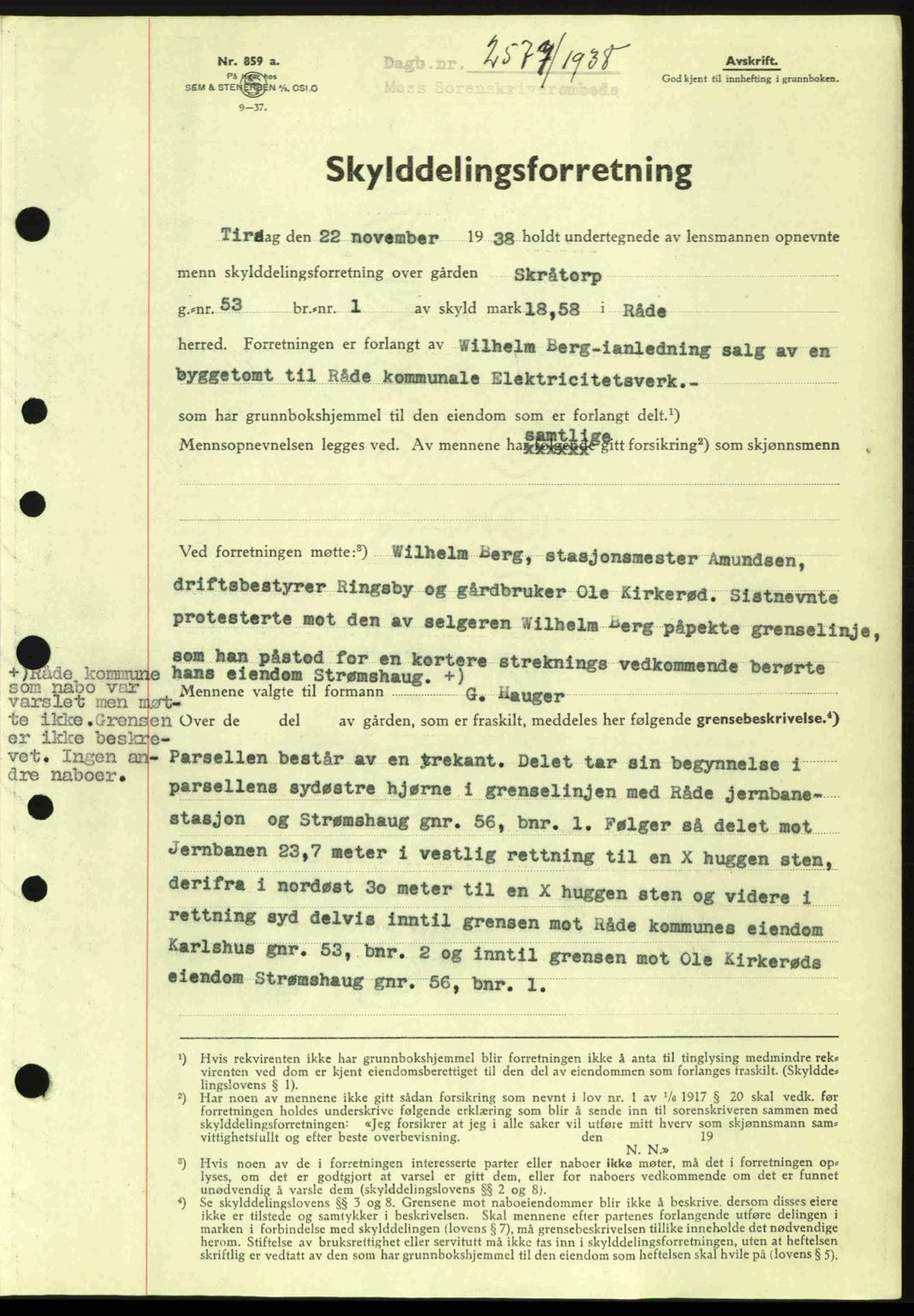 Moss sorenskriveri, SAO/A-10168: Mortgage book no. A5, 1938-1939, Diary no: : 2577/1938