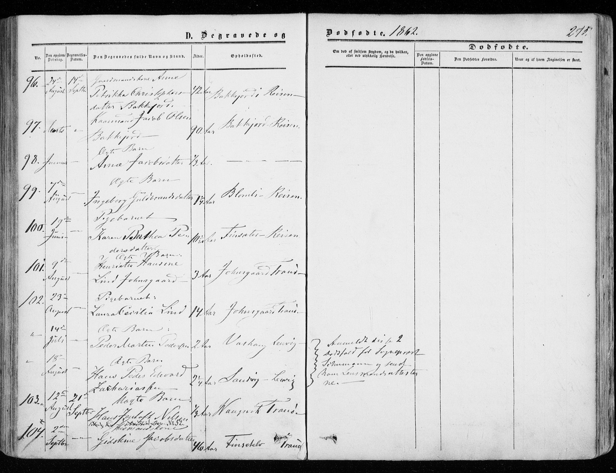 Tranøy sokneprestkontor, AV/SATØ-S-1313/I/Ia/Iaa/L0007kirke: Parish register (official) no. 7, 1856-1866, p. 275