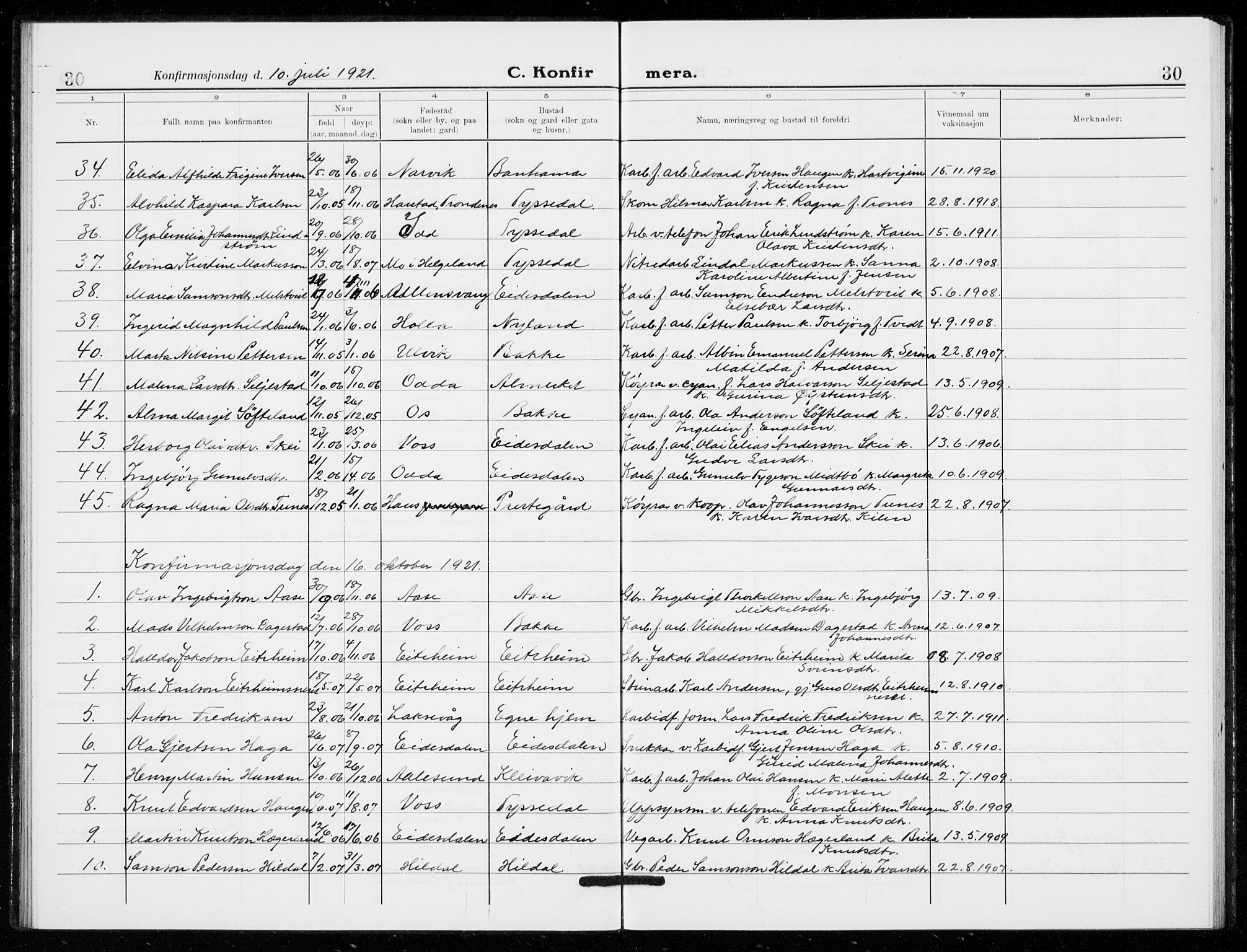 Odda Sokneprestembete, SAB/A-77201/H/Hab: Parish register (copy) no. C  1, 1913-1934, p. 30