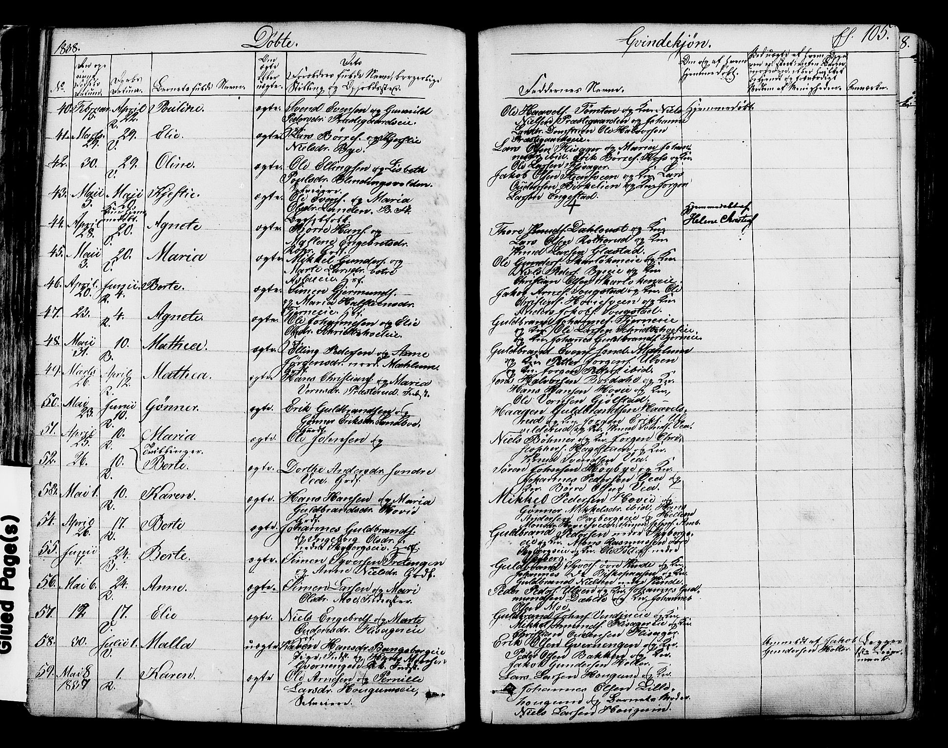 Ringsaker prestekontor, SAH/PREST-014/K/Ka/L0008: Parish register (official) no. 8, 1837-1850, p. 105
