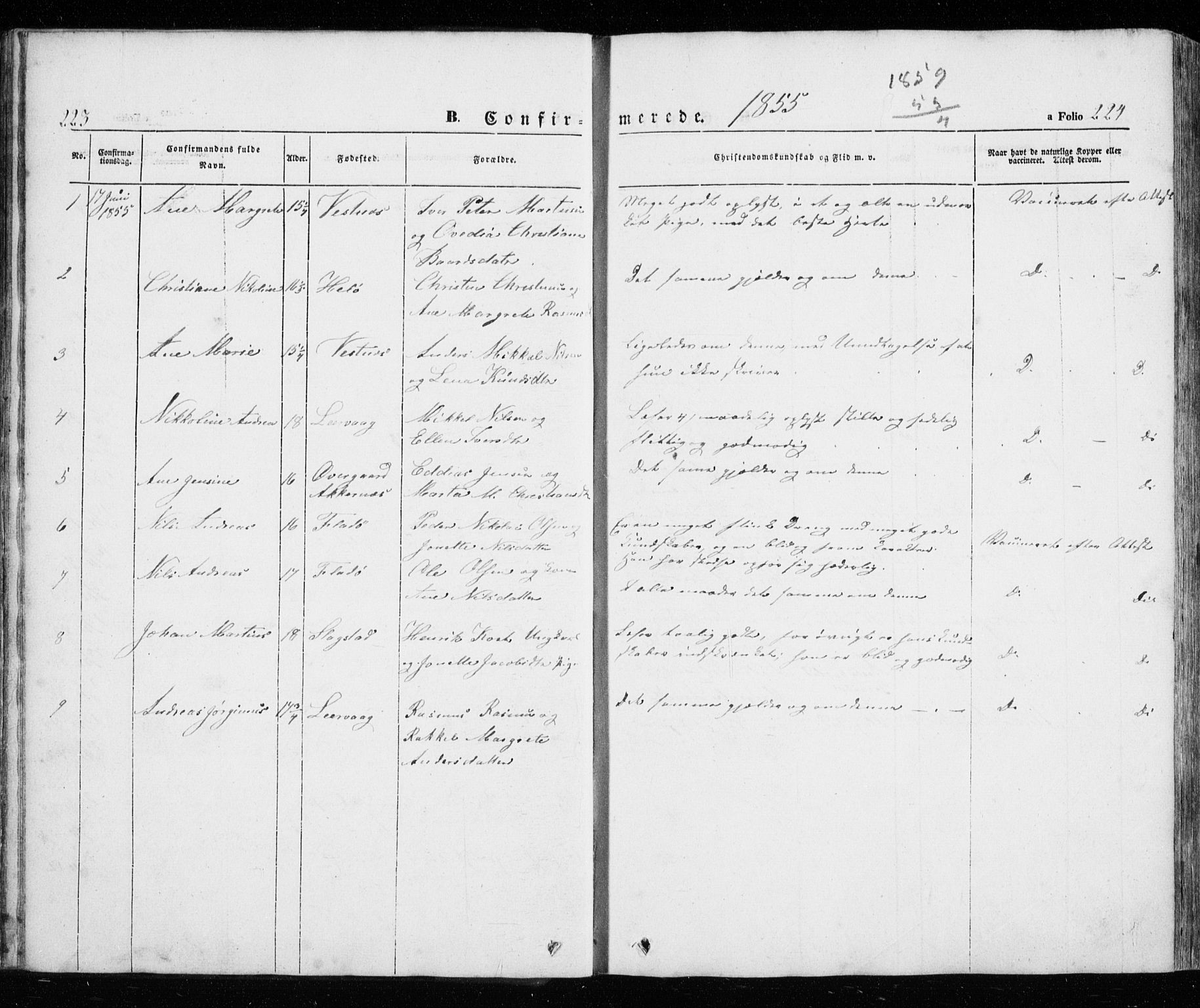 Trondenes sokneprestkontor, SATØ/S-1319/H/Ha/L0010kirke: Parish register (official) no. 10, 1840-1865, p. 223-224