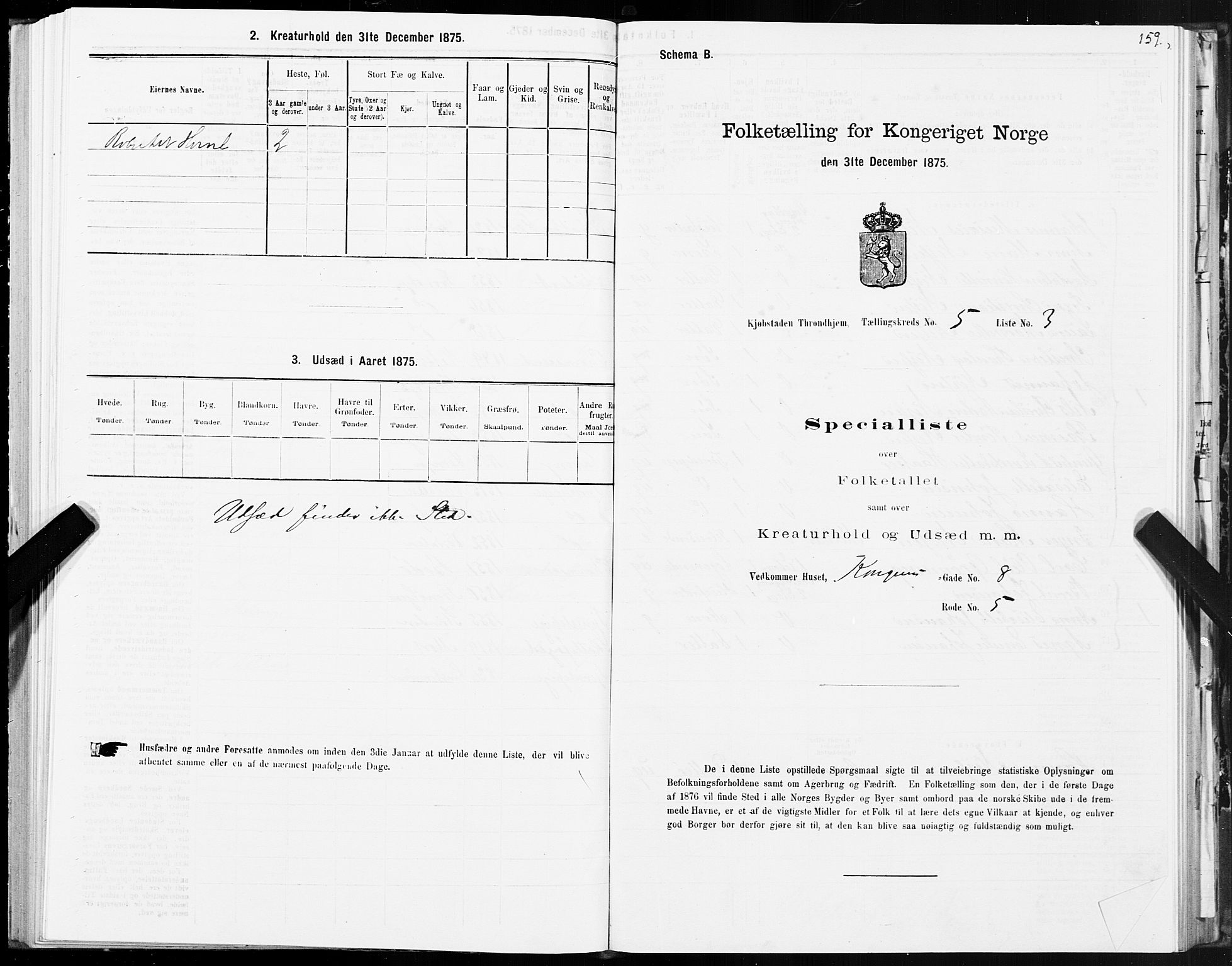 SAT, 1875 census for 1601 Trondheim, 1875, p. 3159