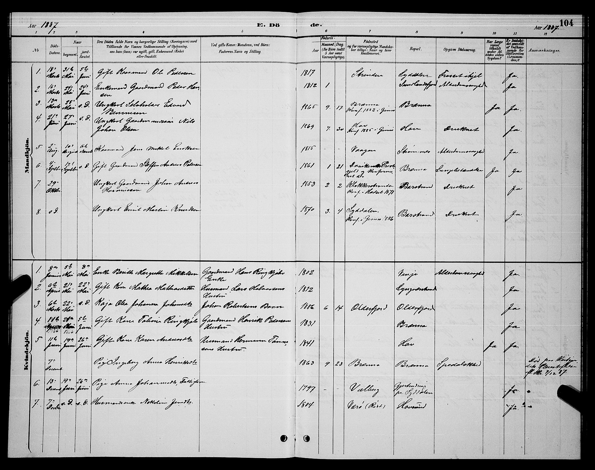 Ministerialprotokoller, klokkerbøker og fødselsregistre - Nordland, SAT/A-1459/876/L1104: Parish register (copy) no. 876C03, 1886-1896, p. 104
