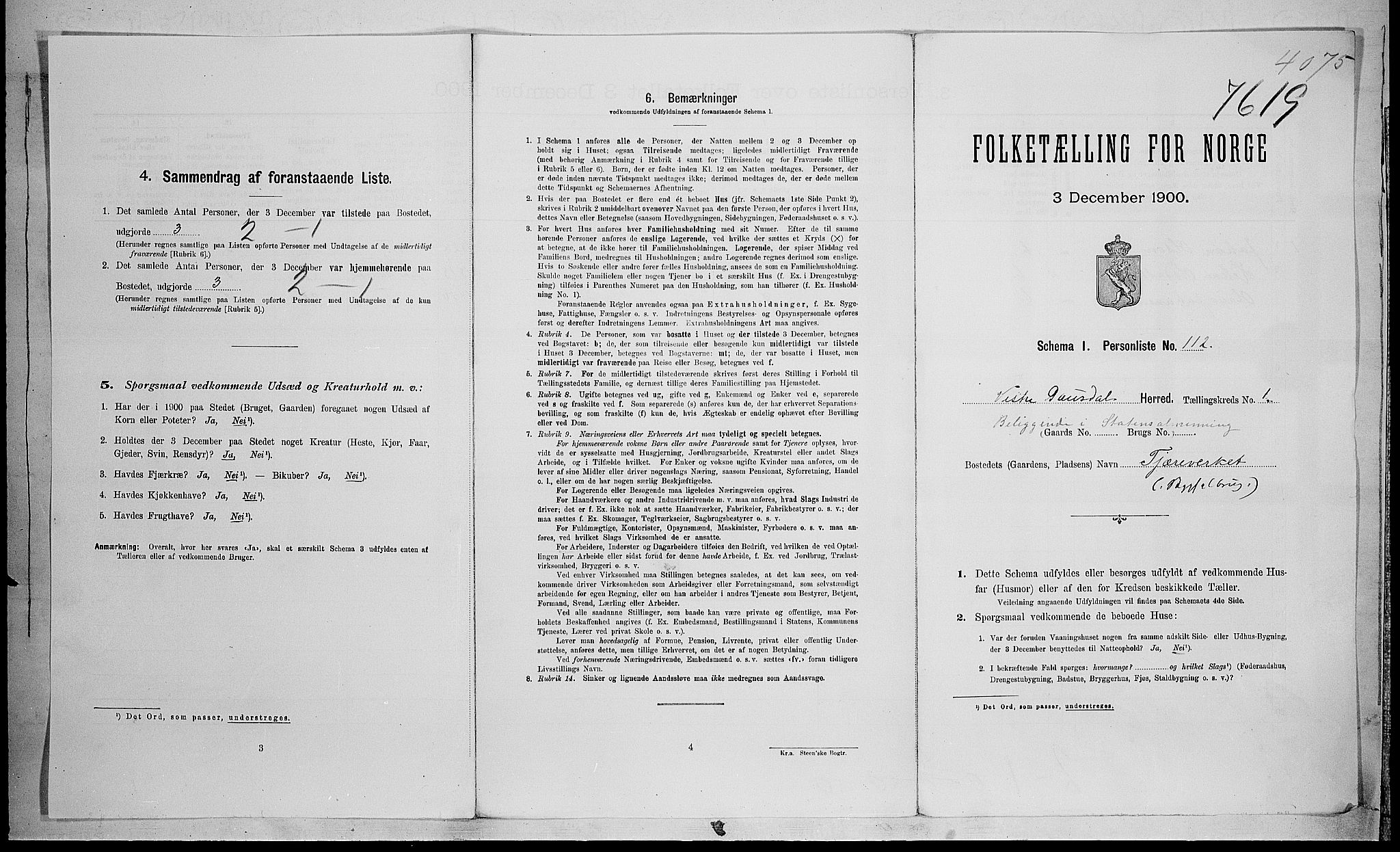 SAH, 1900 census for Vestre Gausdal, 1900, p. 44