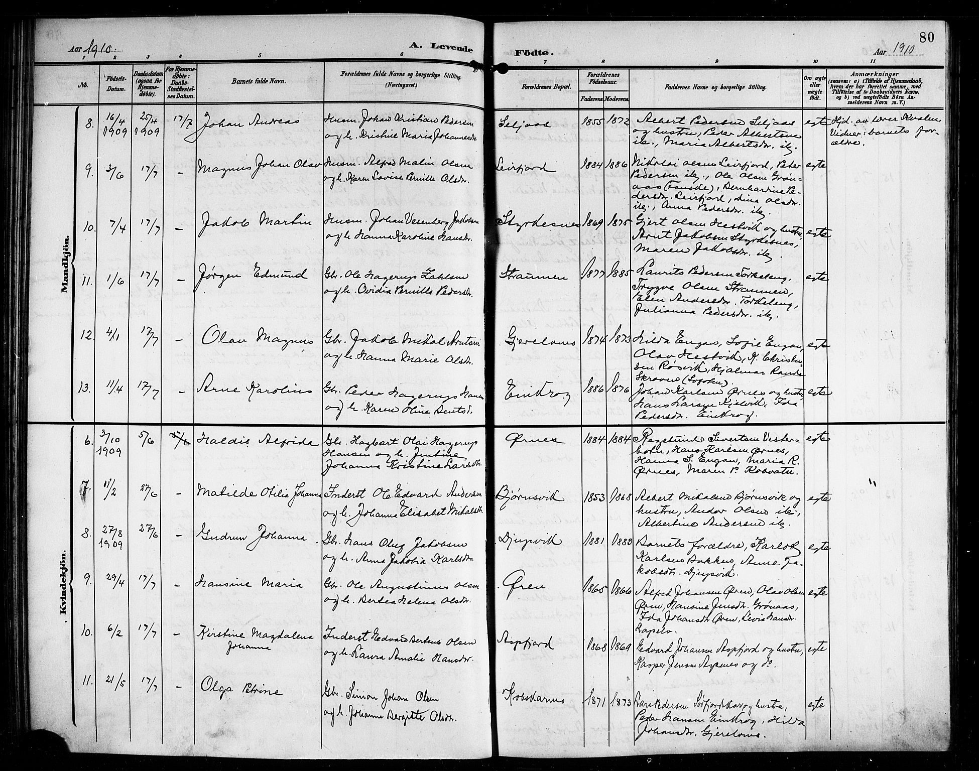 Ministerialprotokoller, klokkerbøker og fødselsregistre - Nordland, AV/SAT-A-1459/854/L0786: Parish register (copy) no. 854C02, 1901-1912, p. 80