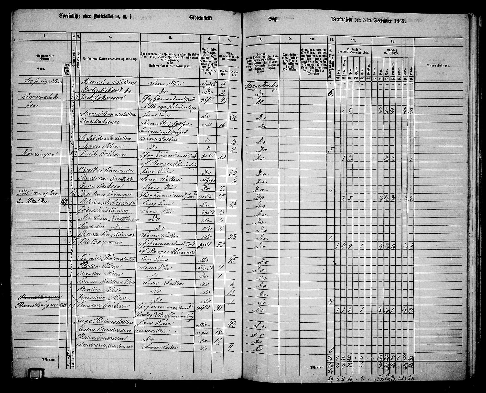 RA, 1865 census for Stange, 1865, p. 223