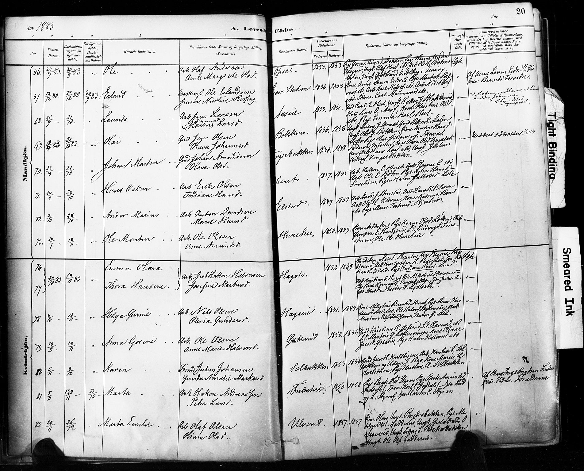 Eidsvoll prestekontor Kirkebøker, AV/SAO-A-10888/F/Fa/L0002: Parish register (official) no. I 2, 1882-1895, p. 20