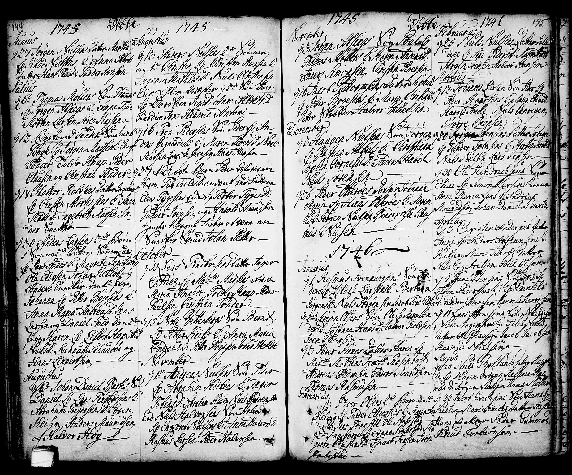 Kragerø kirkebøker, AV/SAKO-A-278/F/Fa/L0001: Parish register (official) no. 1, 1702-1766, p. 194-195