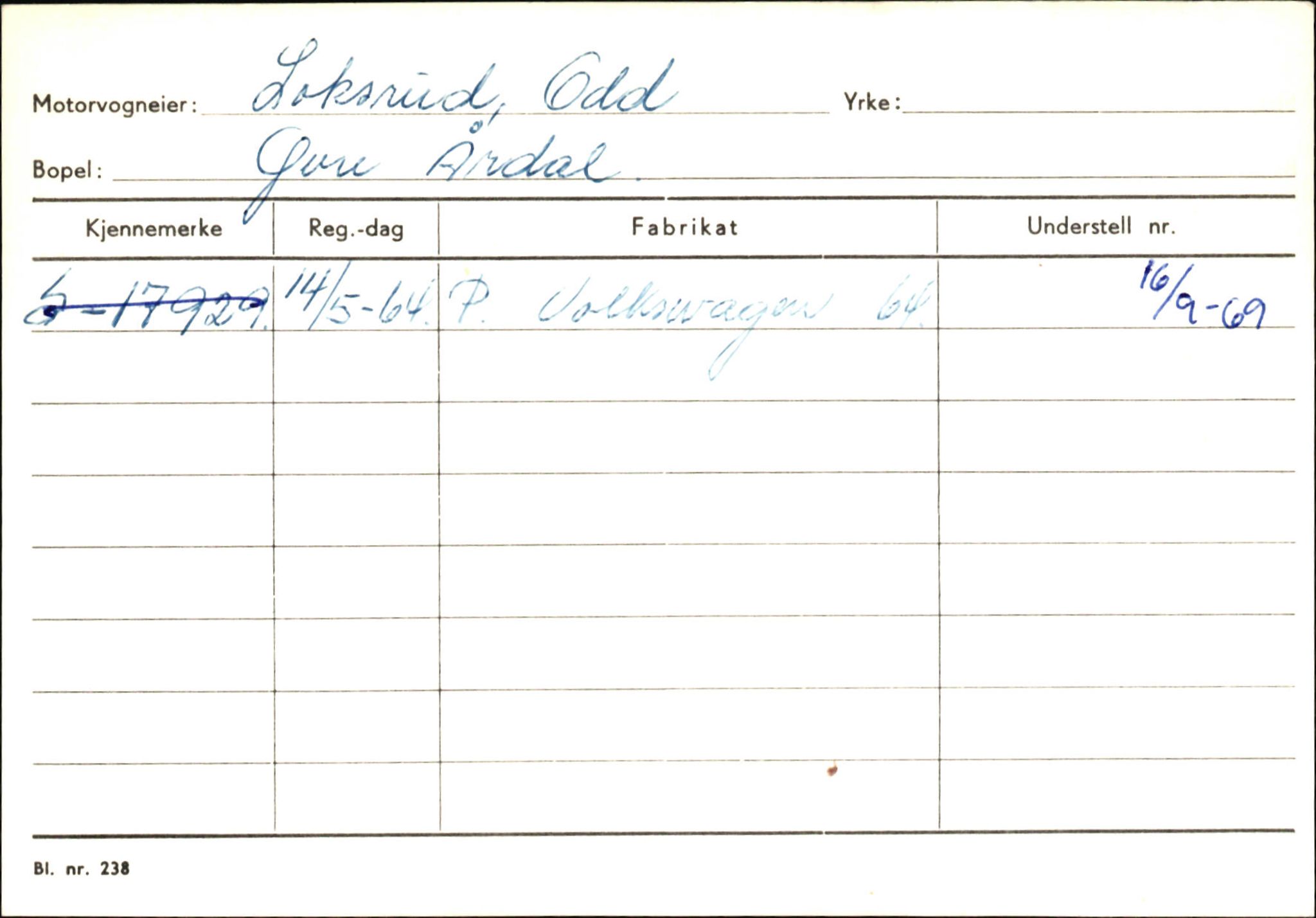 Statens vegvesen, Sogn og Fjordane vegkontor, AV/SAB-A-5301/4/F/L0145: Registerkort Vågsøy S-Å. Årdal I-P, 1945-1975, p. 1475