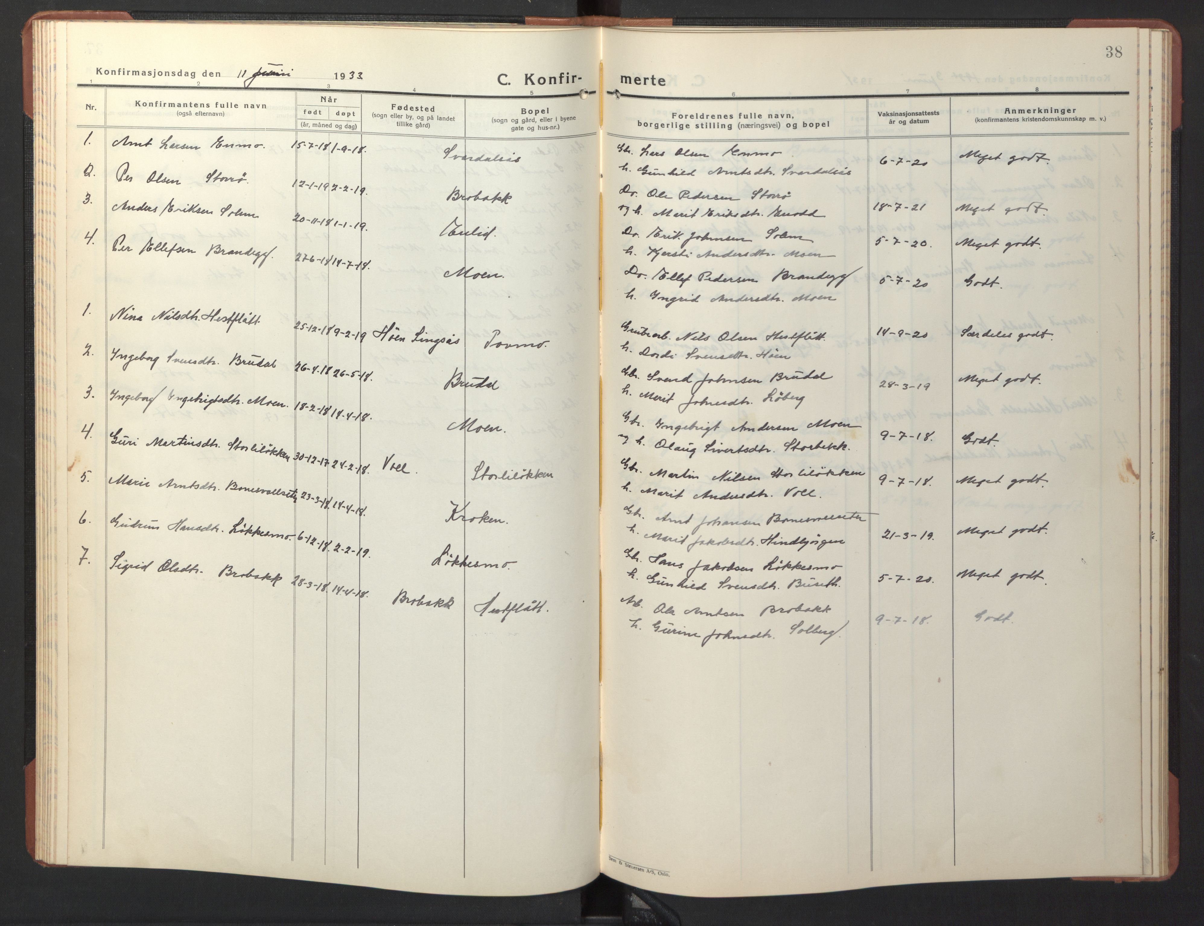 Ministerialprotokoller, klokkerbøker og fødselsregistre - Sør-Trøndelag, SAT/A-1456/690/L1053: Parish register (copy) no. 690C03, 1930-1947, p. 38