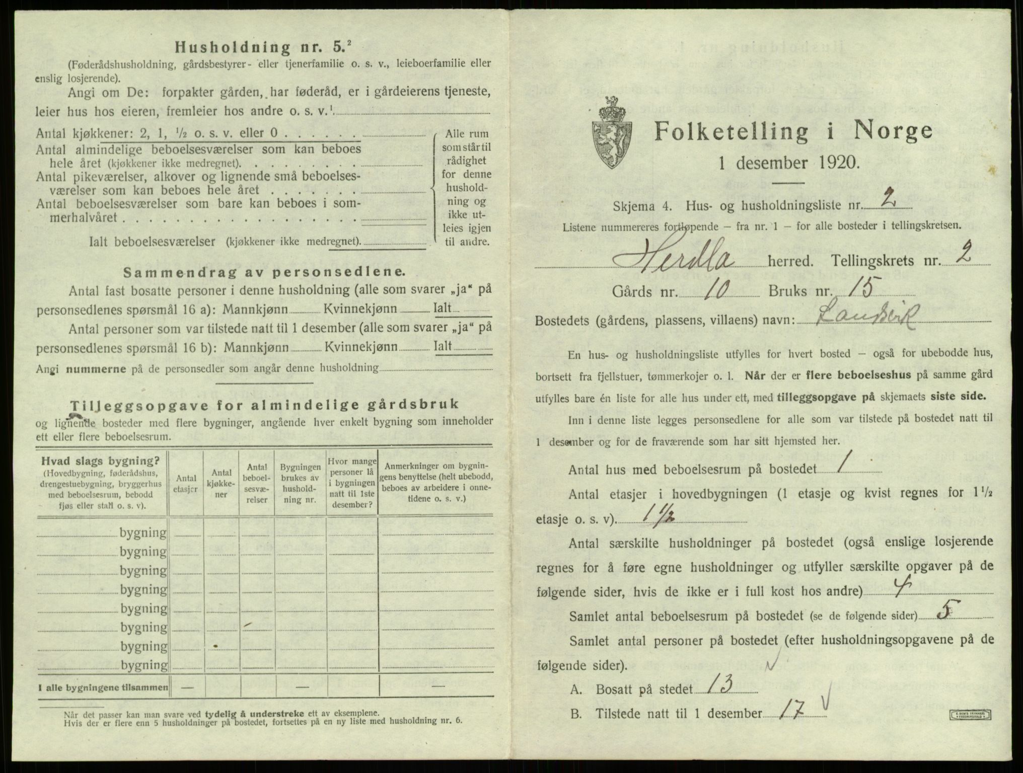 SAB, 1920 census for Herdla, 1920, p. 225