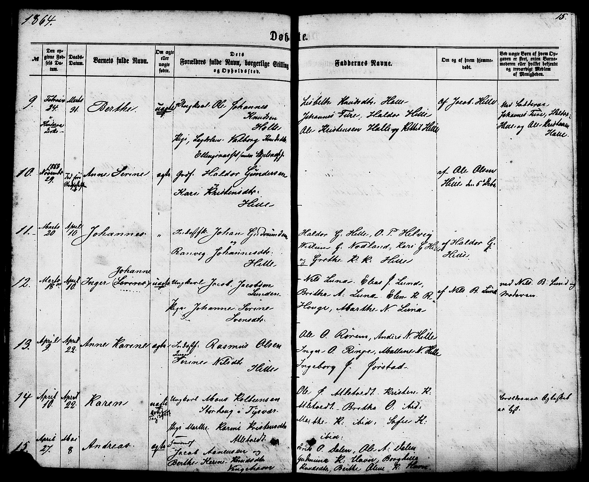 Nedstrand sokneprestkontor, SAST/A-101841/01/IV: Parish register (official) no. A 10, 1861-1887, p. 15
