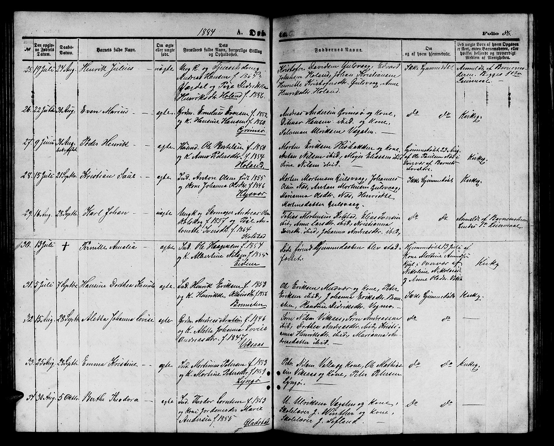 Ministerialprotokoller, klokkerbøker og fødselsregistre - Nordland, AV/SAT-A-1459/816/L0252: Parish register (copy) no. 816C02, 1871-1885, p. 86