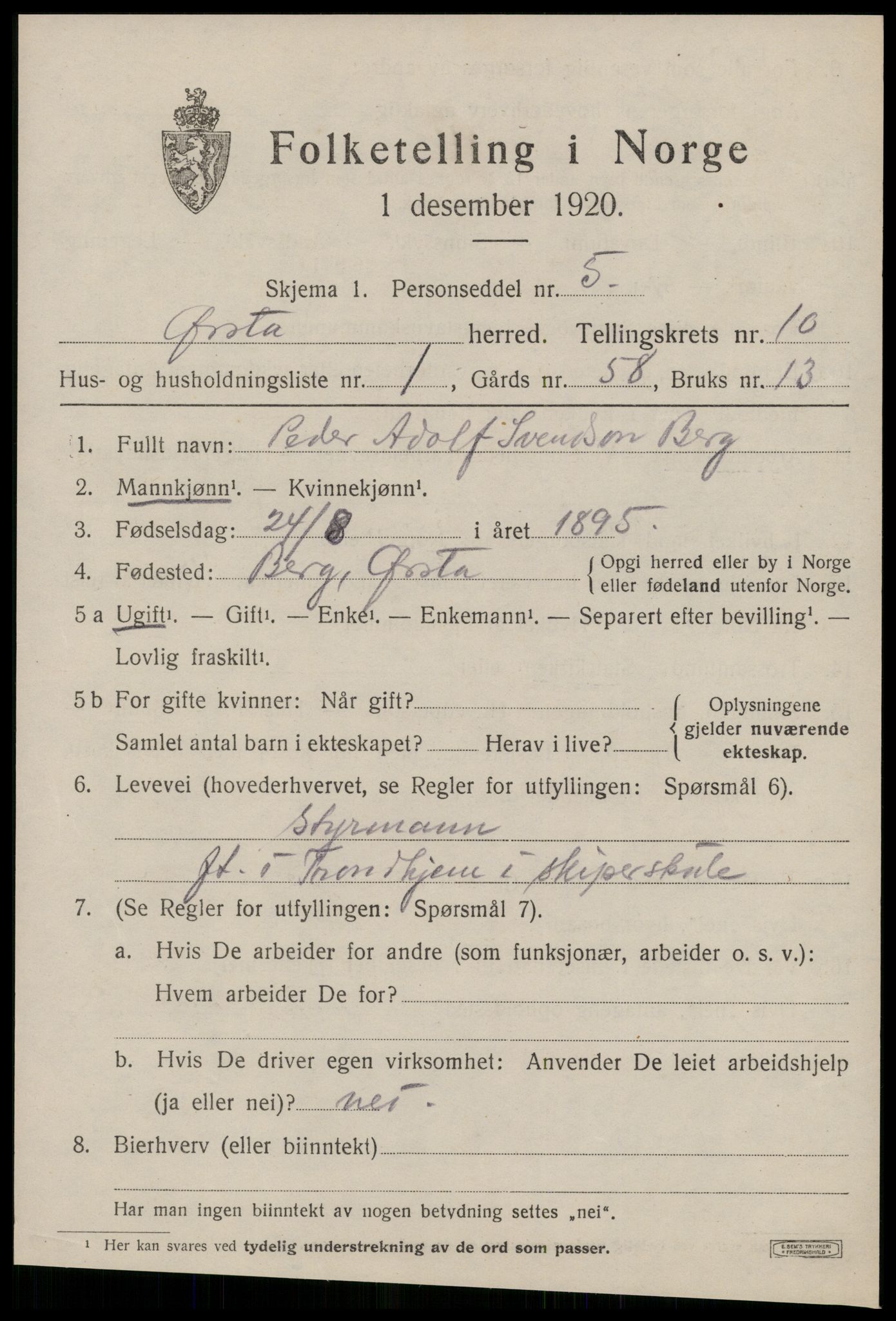 SAT, 1920 census for Ørsta, 1920, p. 6862