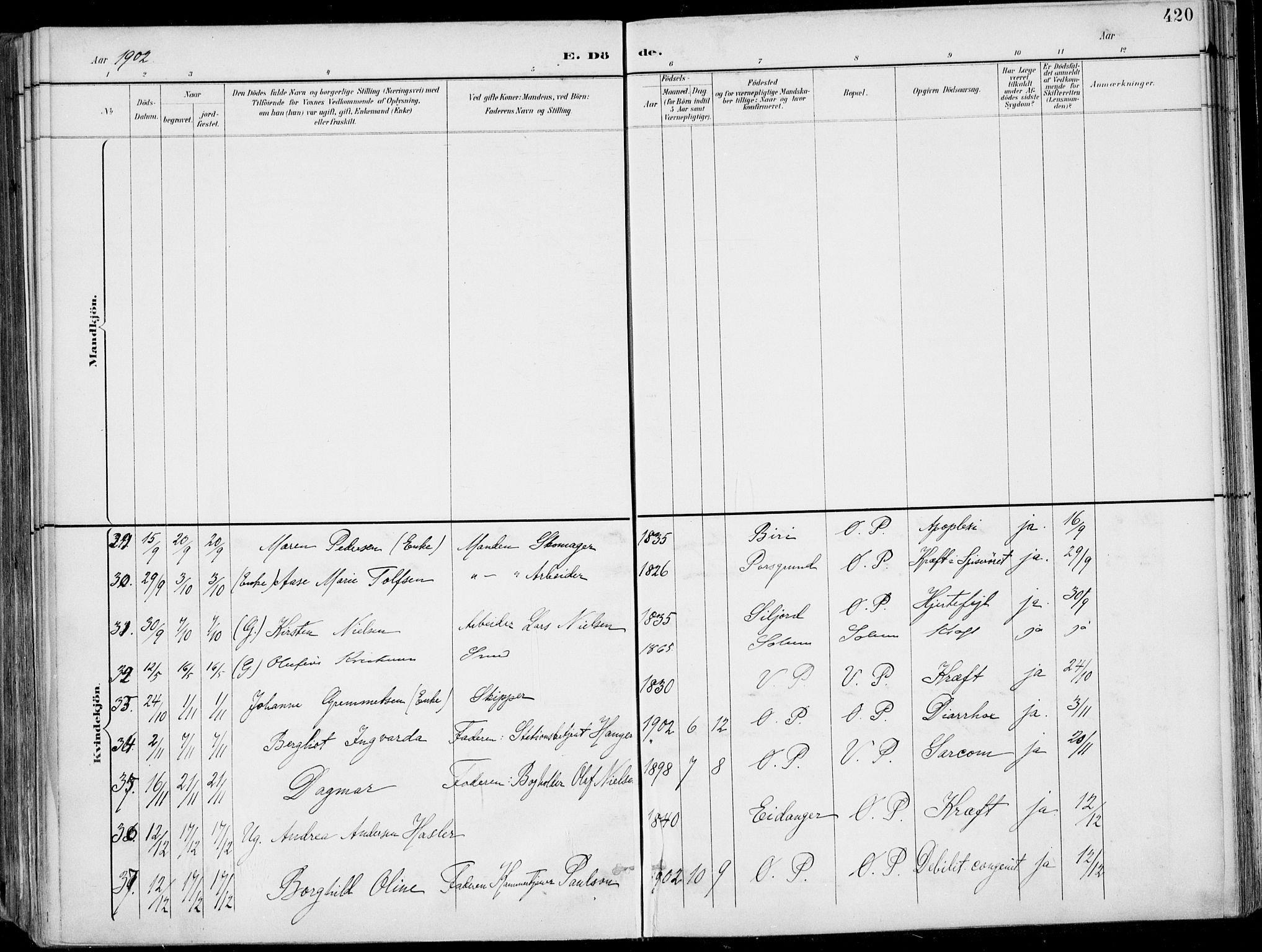 Porsgrunn kirkebøker , AV/SAKO-A-104/F/Fa/L0011: Parish register (official) no. 11, 1895-1919, p. 420