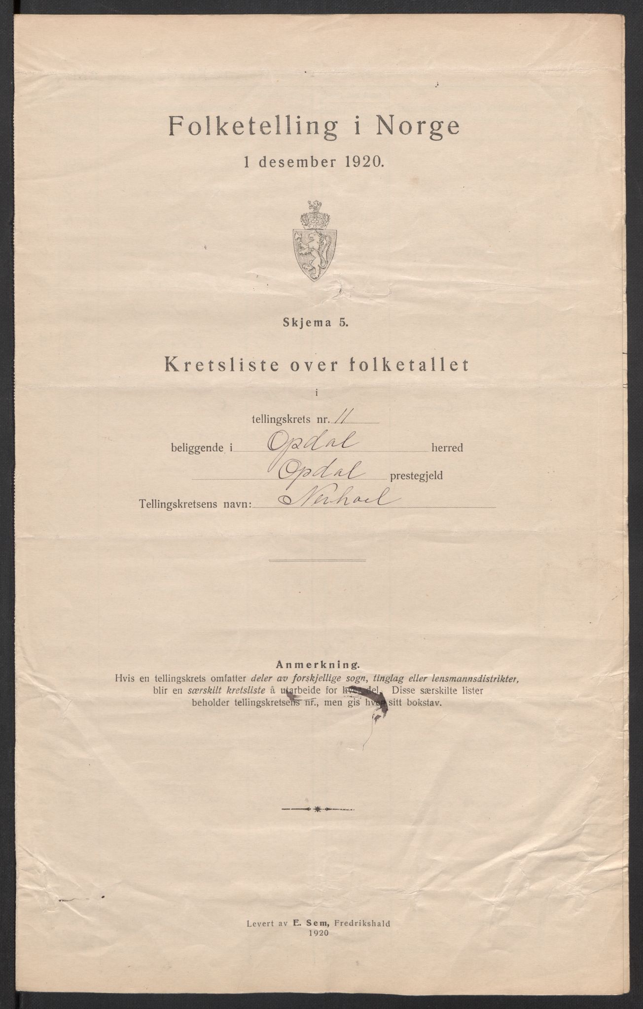 SAT, 1920 census for Oppdal, 1920, p. 36