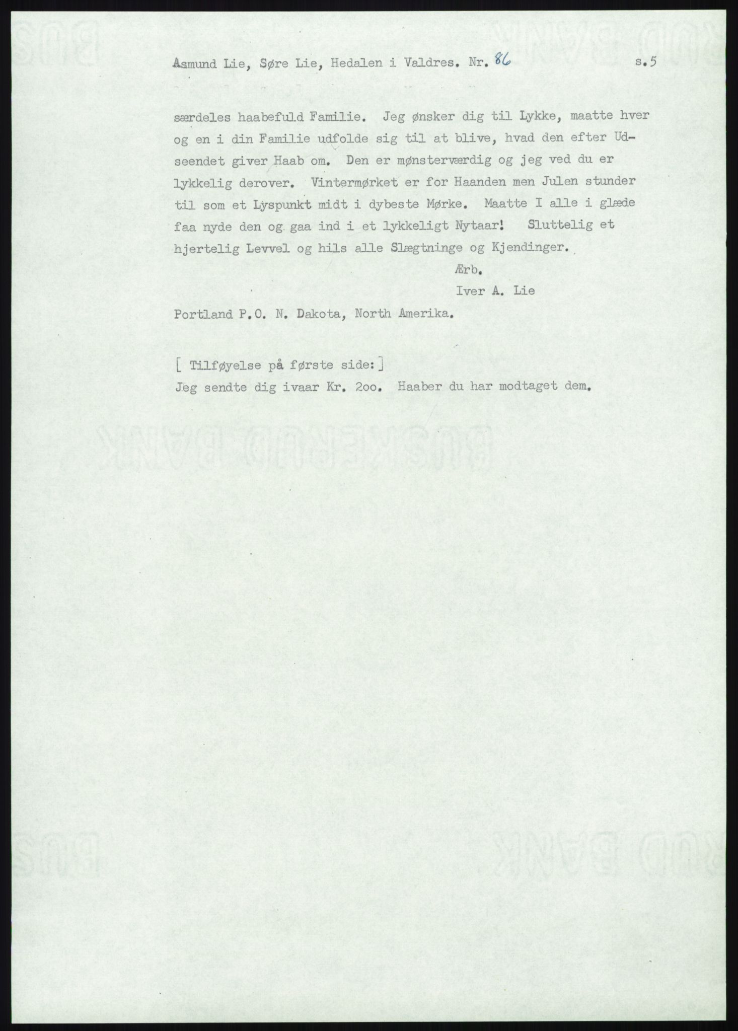 Samlinger til kildeutgivelse, Amerikabrevene, AV/RA-EA-4057/F/L0013: Innlån fra Oppland: Lie (brevnr 79-115) - Nordrum, 1838-1914, p. 109