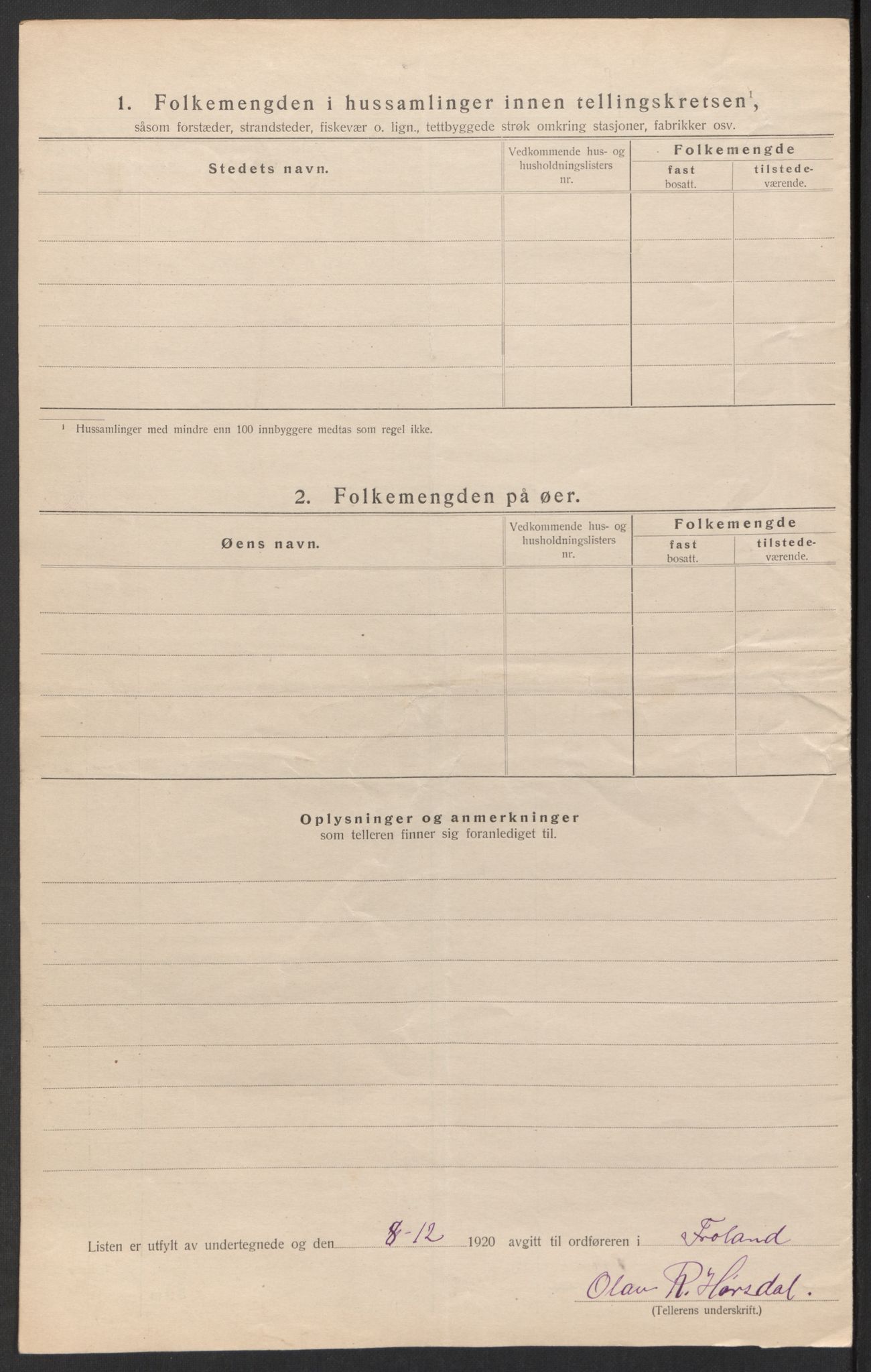 SAK, 1920 census for Froland, 1920, p. 23