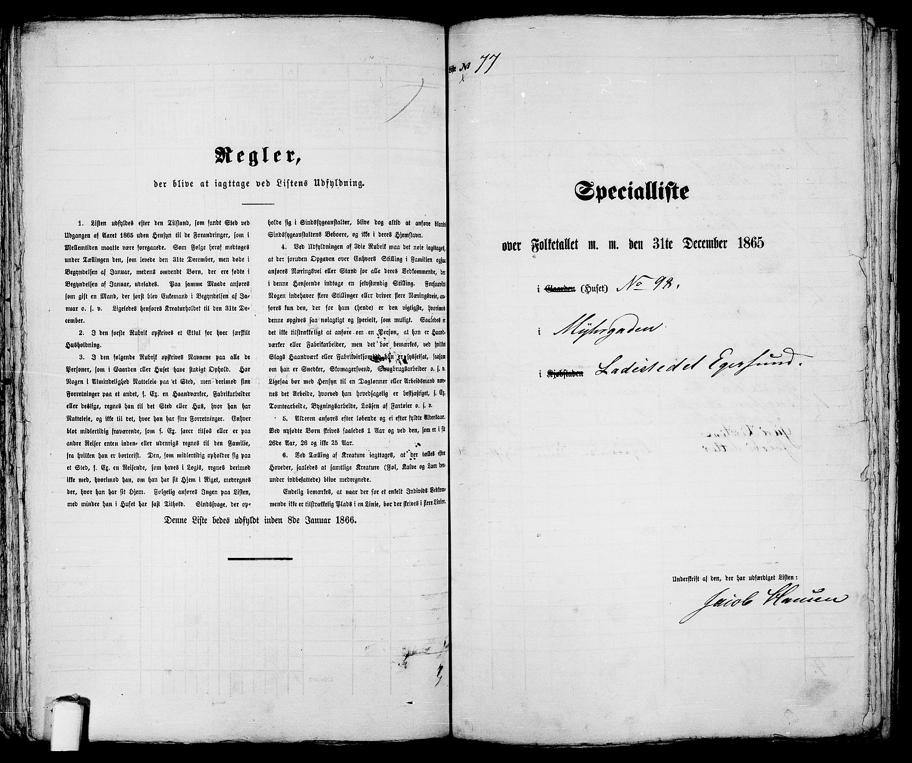 RA, 1865 census for Eigersund parish, Egersund town, 1865, p. 163