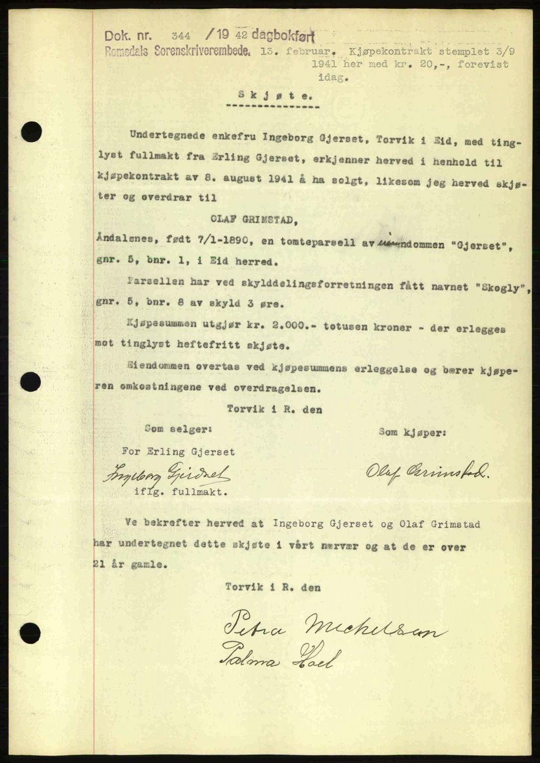 Romsdal sorenskriveri, AV/SAT-A-4149/1/2/2C: Mortgage book no. A11, 1941-1942, Diary no: : 344/1942