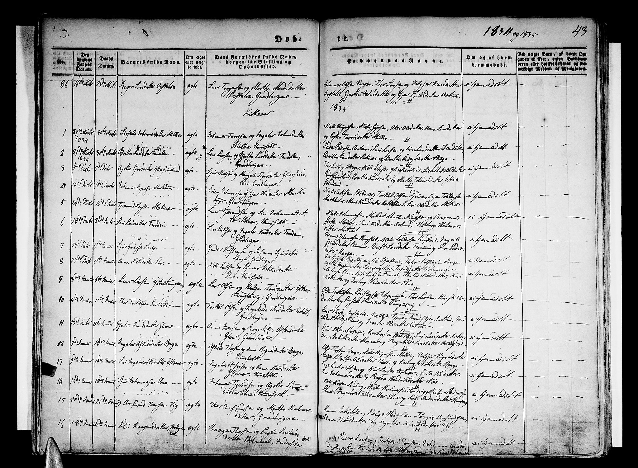 Skånevik sokneprestembete, SAB/A-77801/H/Haa: Parish register (official) no. A 4, 1828-1848, p. 43