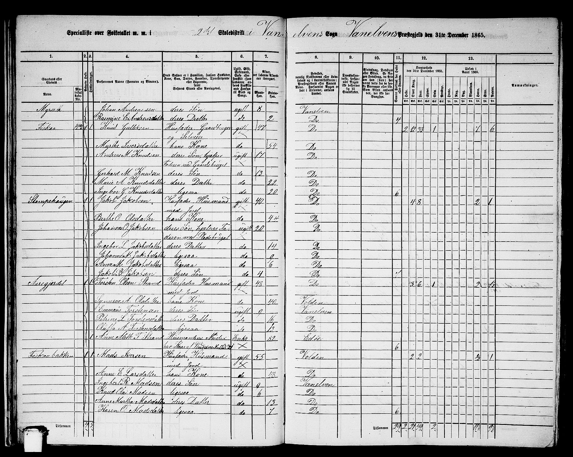 RA, 1865 census for Vanylven, 1865, p. 29