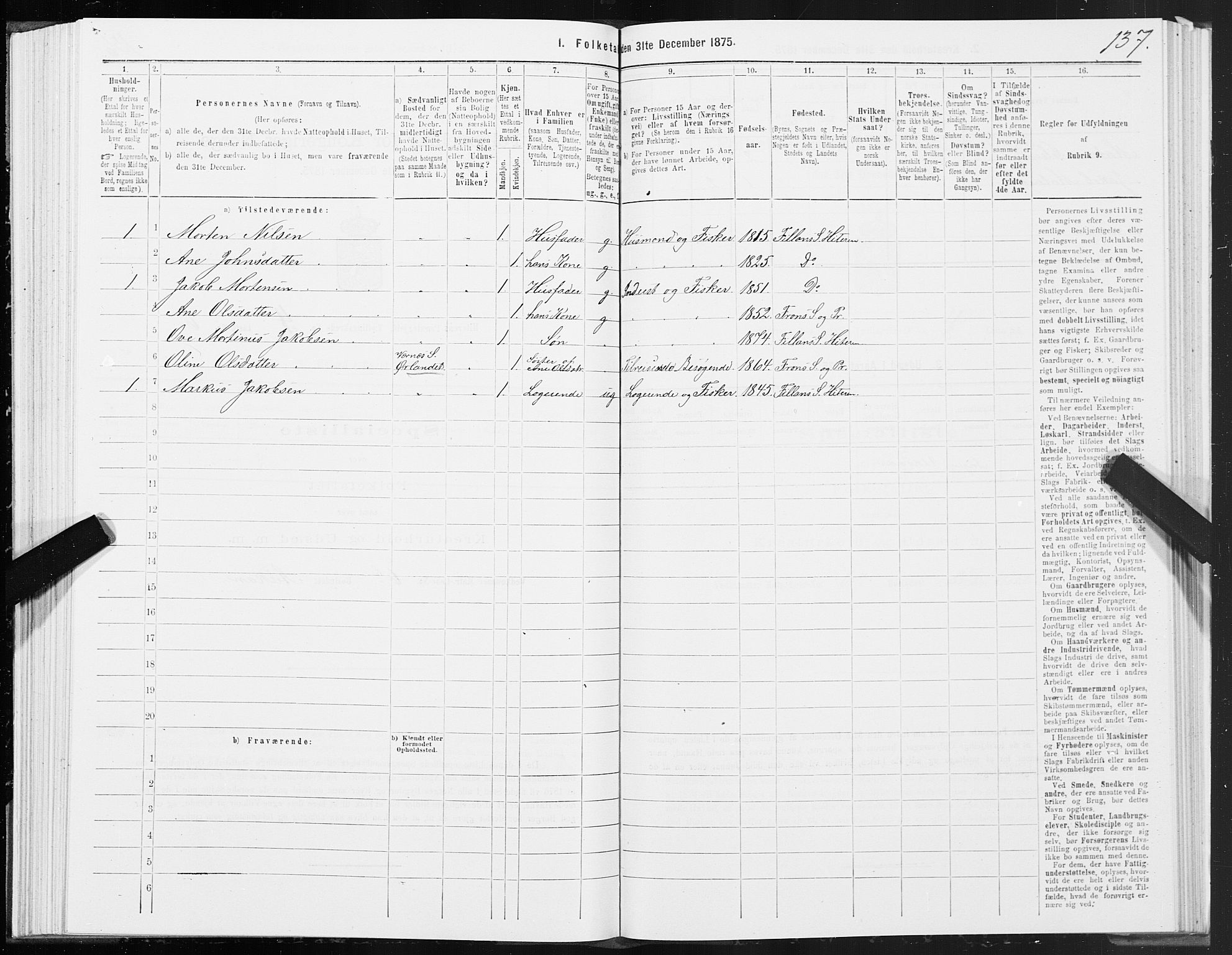 SAT, 1875 census for 1617P Hitra, 1875, p. 2137