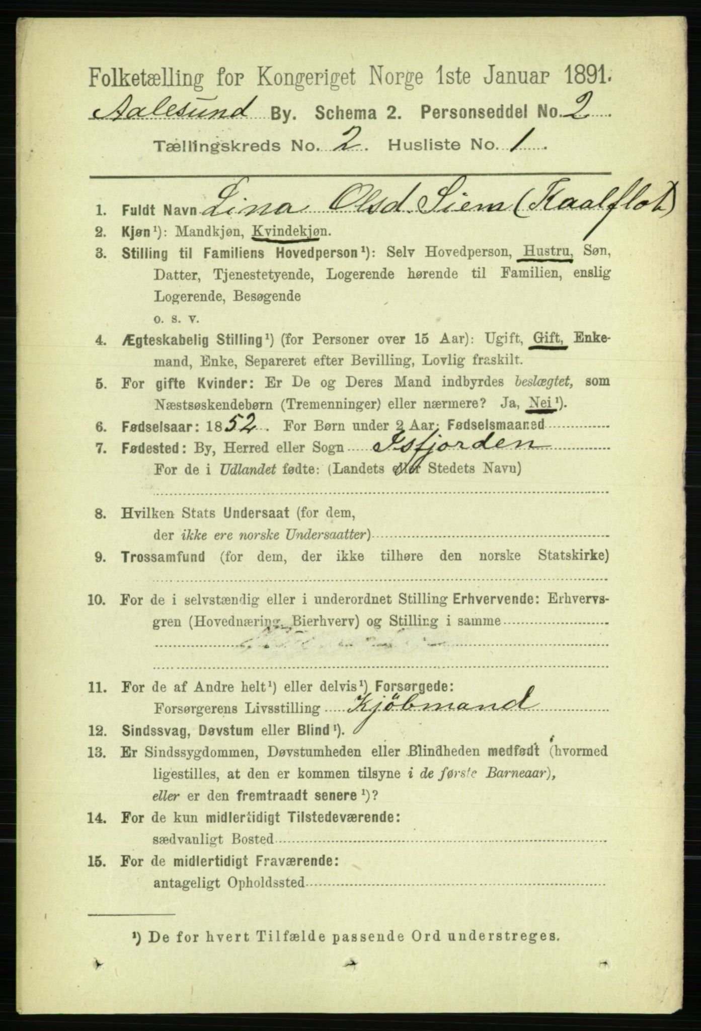 RA, 1891 census for 1501 Ålesund, 1891, p. 1724