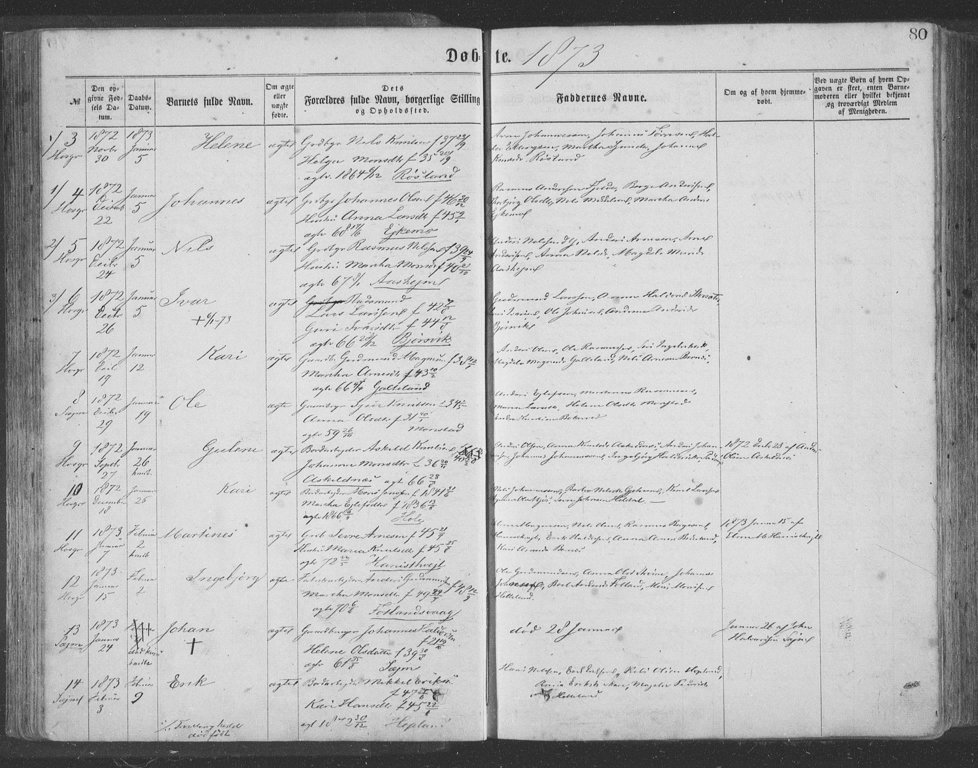 Hosanger sokneprestembete, AV/SAB-A-75801/H/Haa: Parish register (official) no. A 9, 1864-1876, p. 80