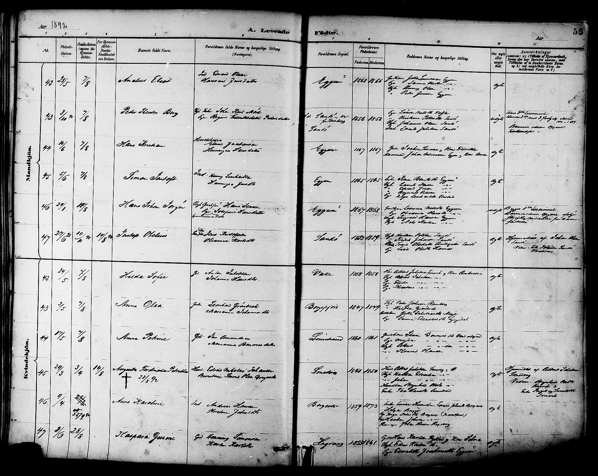 Ministerialprotokoller, klokkerbøker og fødselsregistre - Nordland, AV/SAT-A-1459/880/L1133: Parish register (official) no. 880A07, 1888-1898, p. 55