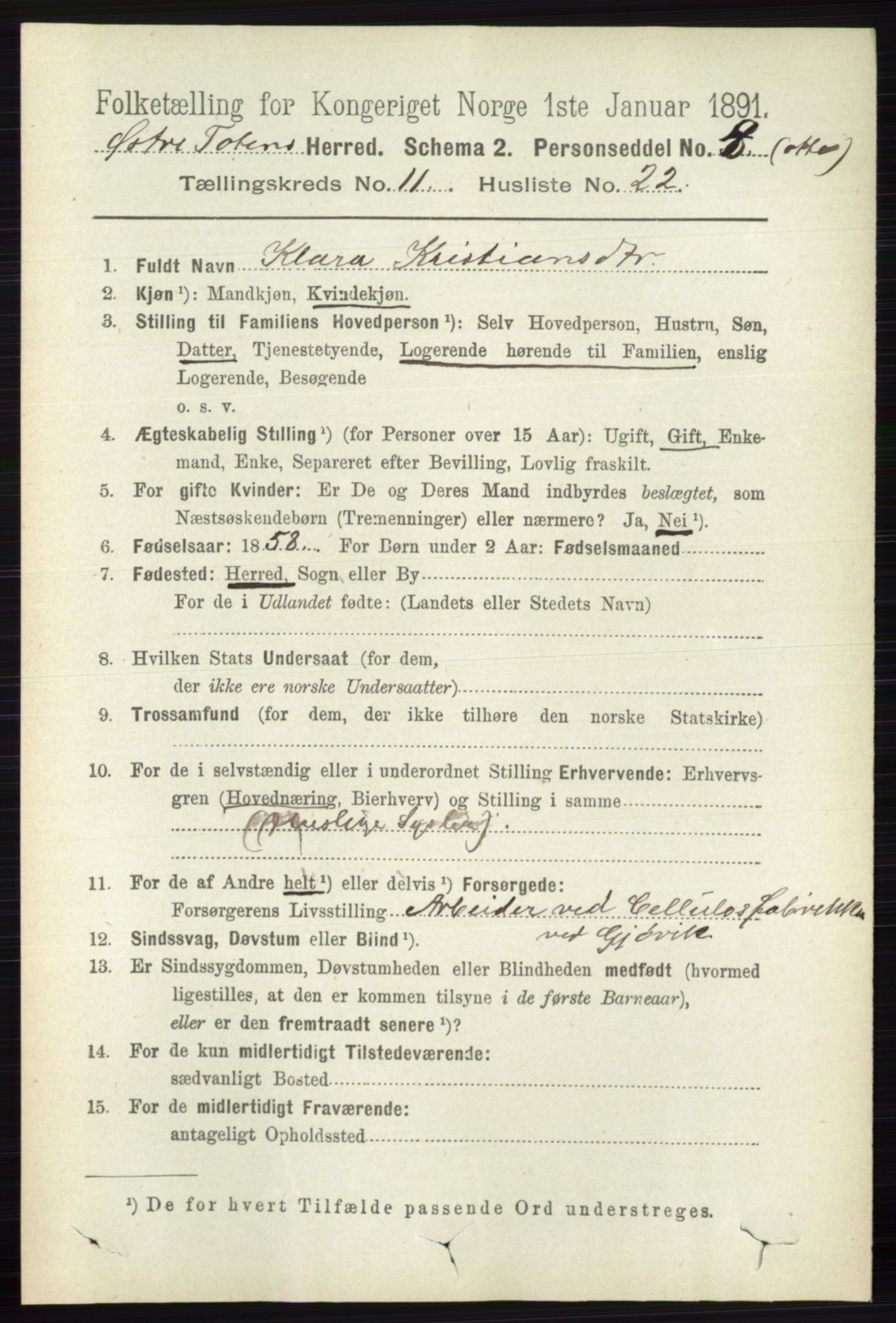 RA, 1891 census for 0528 Østre Toten, 1891, p. 7068