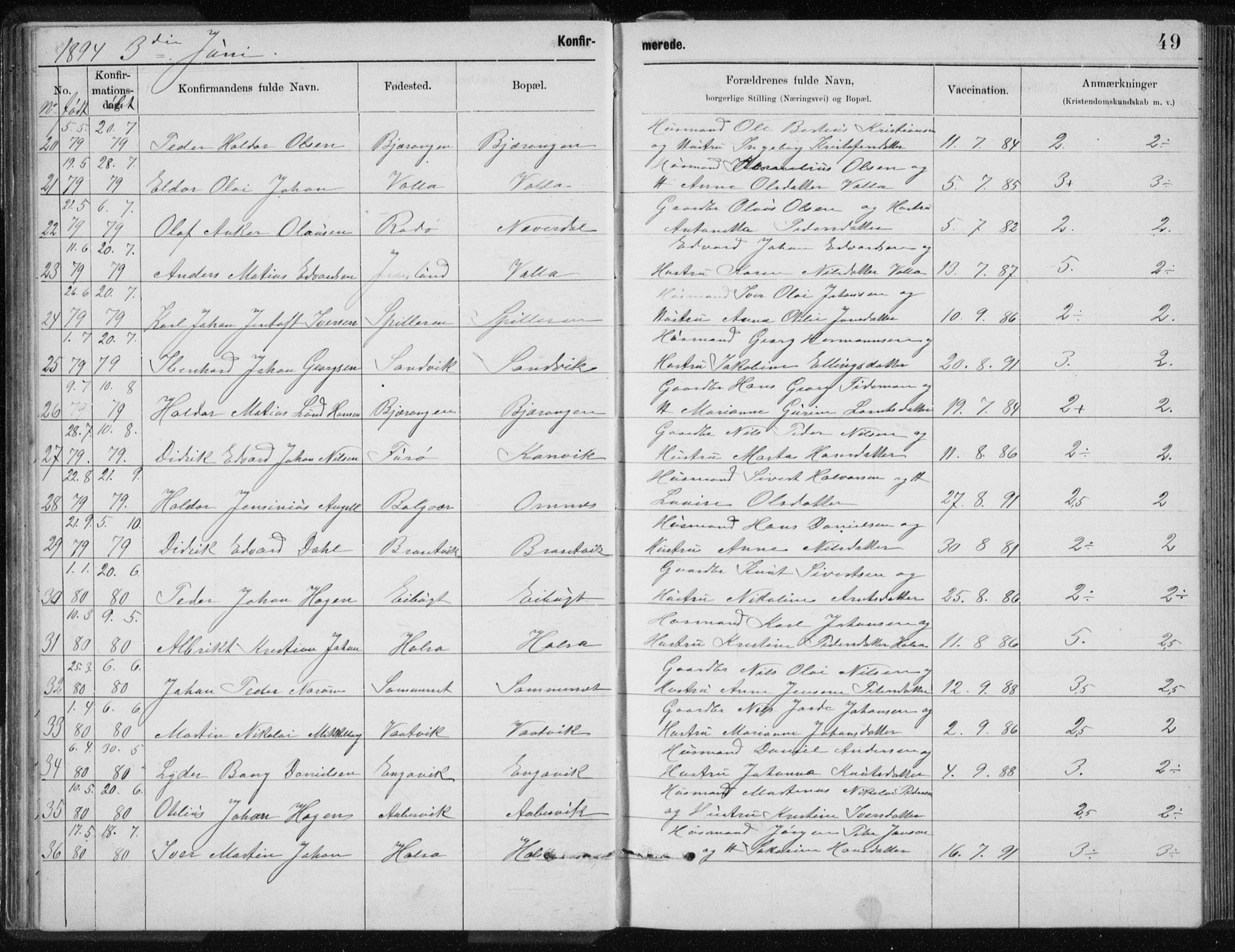Ministerialprotokoller, klokkerbøker og fødselsregistre - Nordland, SAT/A-1459/843/L0637: Parish register (copy) no. 843C06, 1884-1908, p. 49
