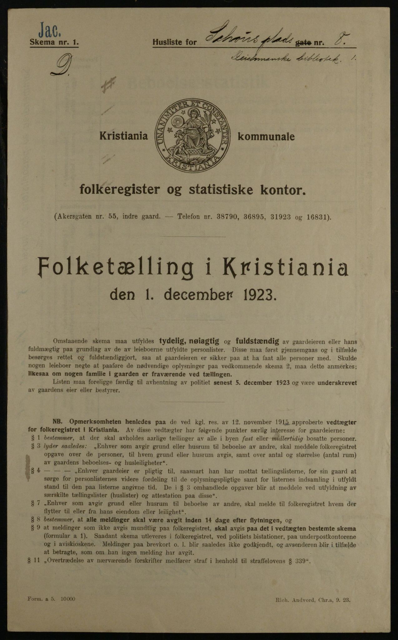 OBA, Municipal Census 1923 for Kristiania, 1923, p. 100314