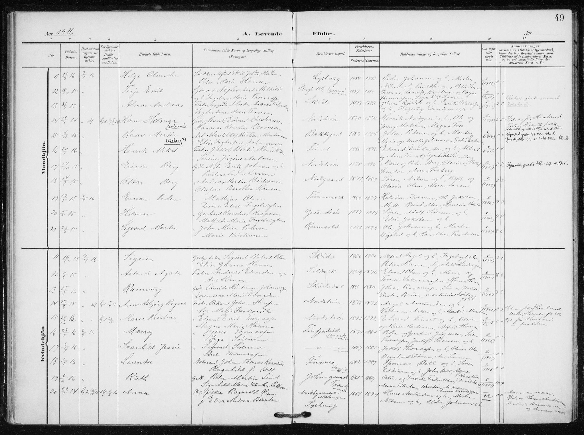 Tranøy sokneprestkontor, SATØ/S-1313/I/Ia/Iaa/L0012kirke: Parish register (official) no. 12, 1905-1918, p. 49