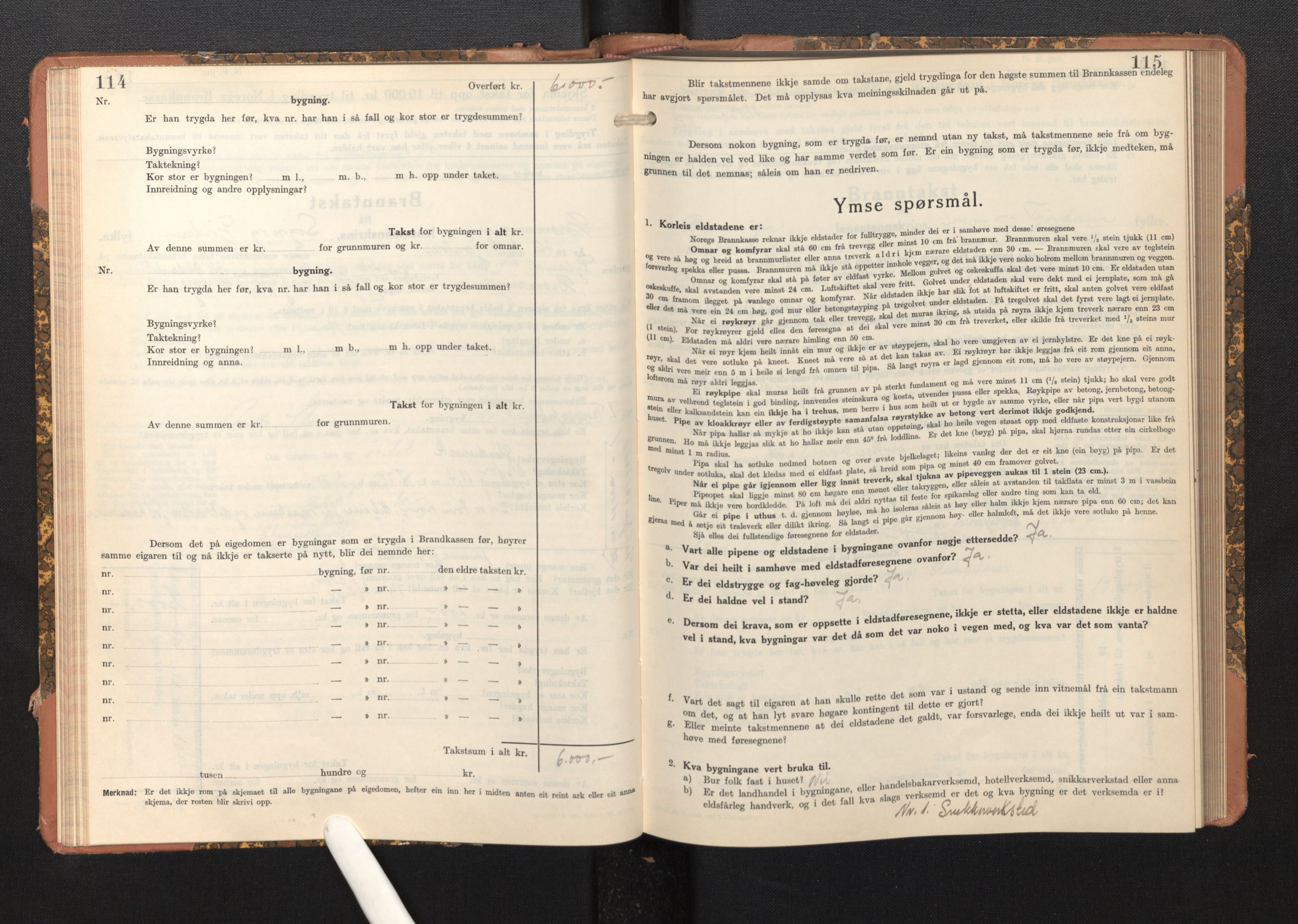 Lensmannen i Bremanger, AV/SAB-A-26701/0012/L0009: Branntakstprotokoll, skjematakst, 1943-1950, p. 114-115