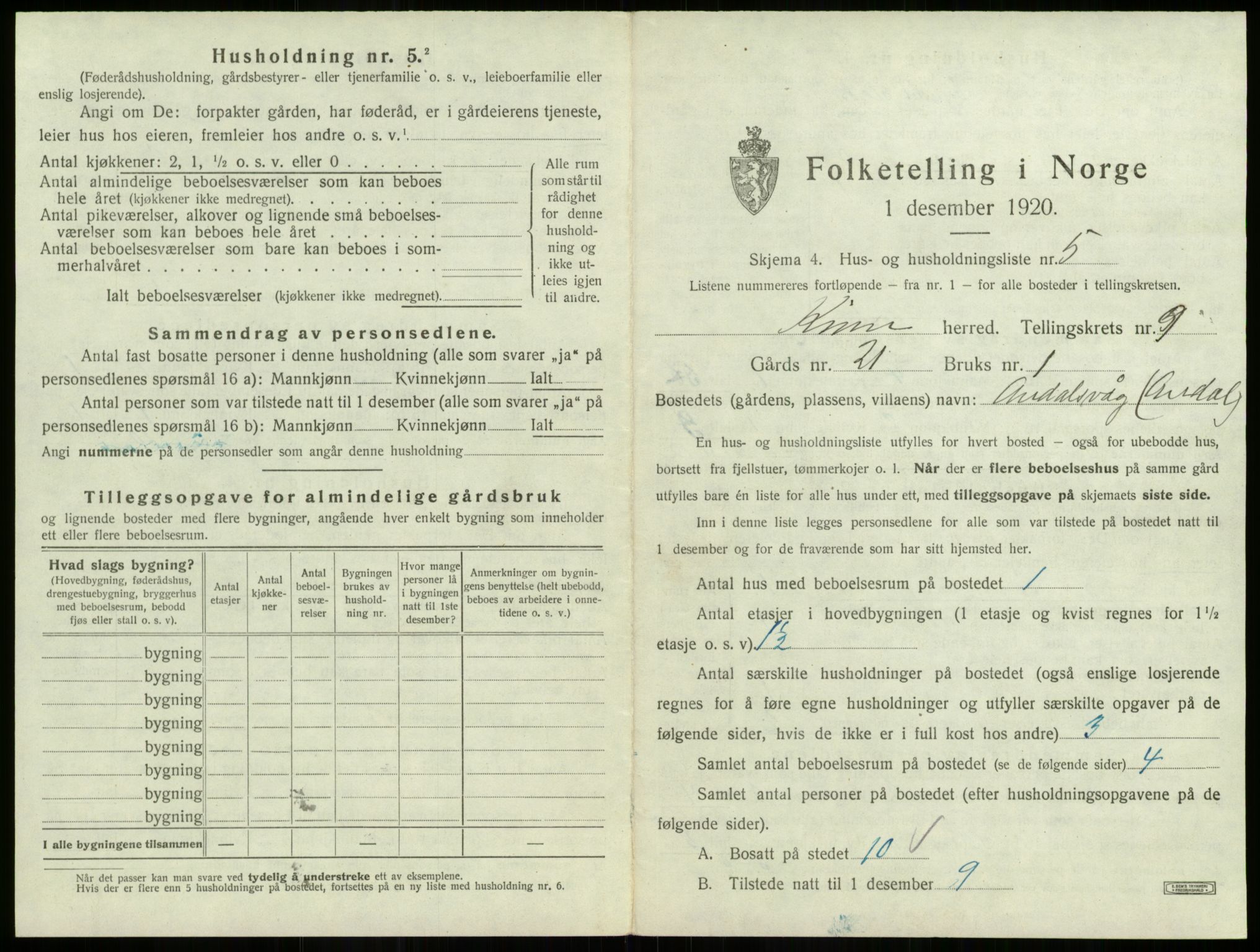 SAB, 1920 census for Kinn, 1920, p. 348