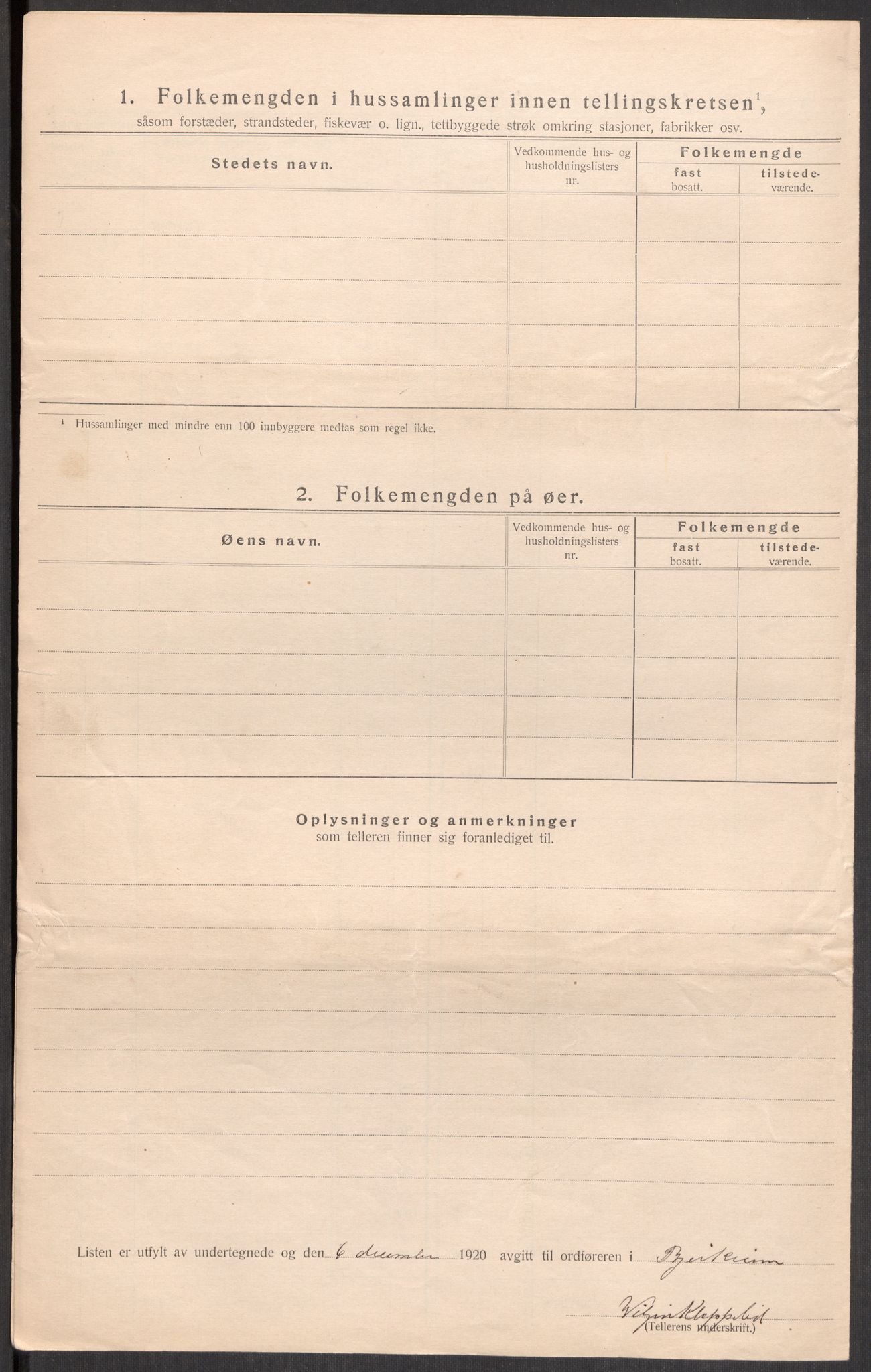 SAST, 1920 census for Bjerkreim, 1920, p. 15