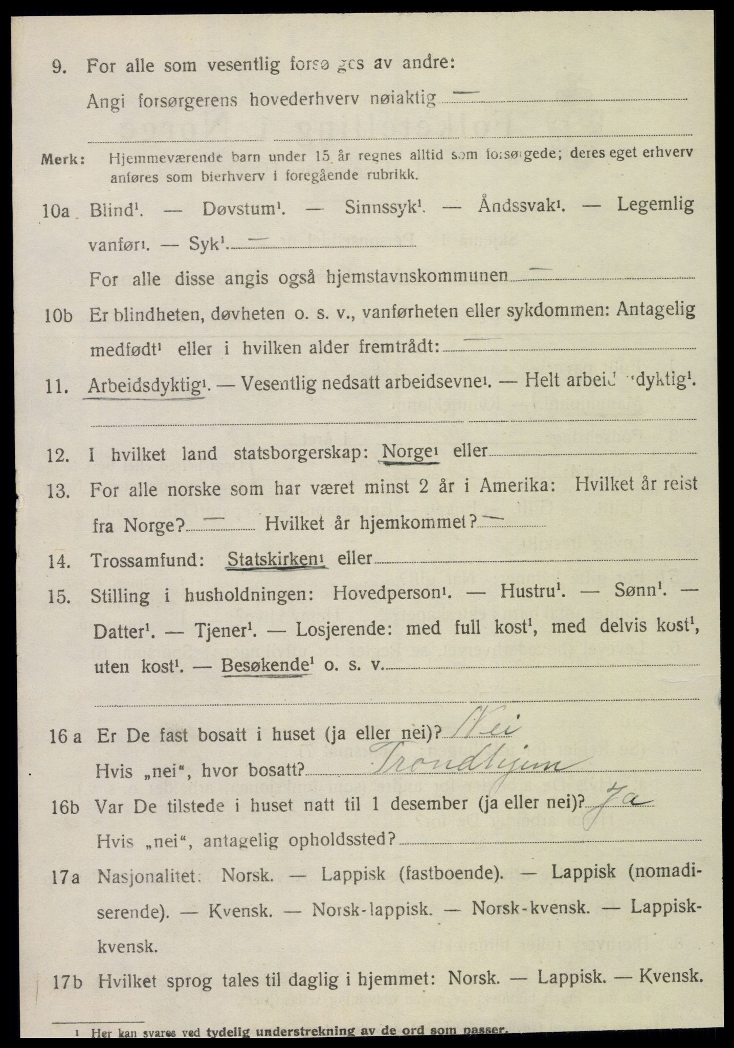 SAT, 1920 census for Leksvik, 1920, p. 1825