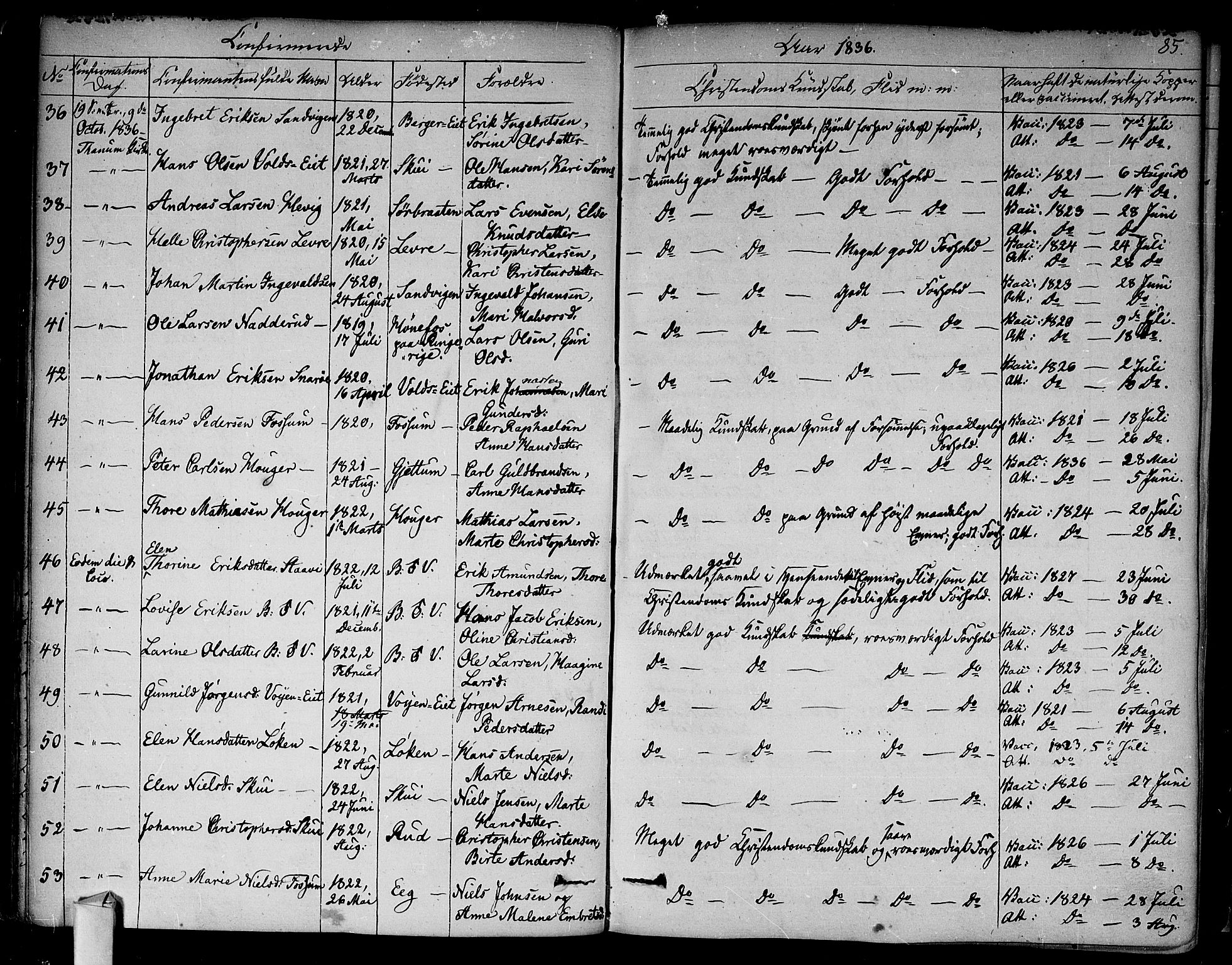 Asker prestekontor Kirkebøker, AV/SAO-A-10256a/F/Fa/L0009: Parish register (official) no. I 9, 1825-1878, p. 85