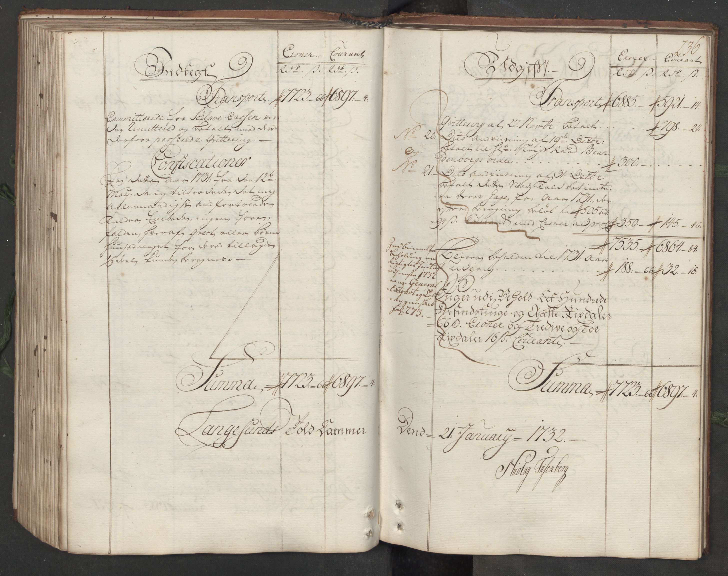 Generaltollkammeret, tollregnskaper, RA/EA-5490/R12/L0007/0001: Tollregnskaper Langesund / Hovedtollbok, 1731, p. 235b-236a