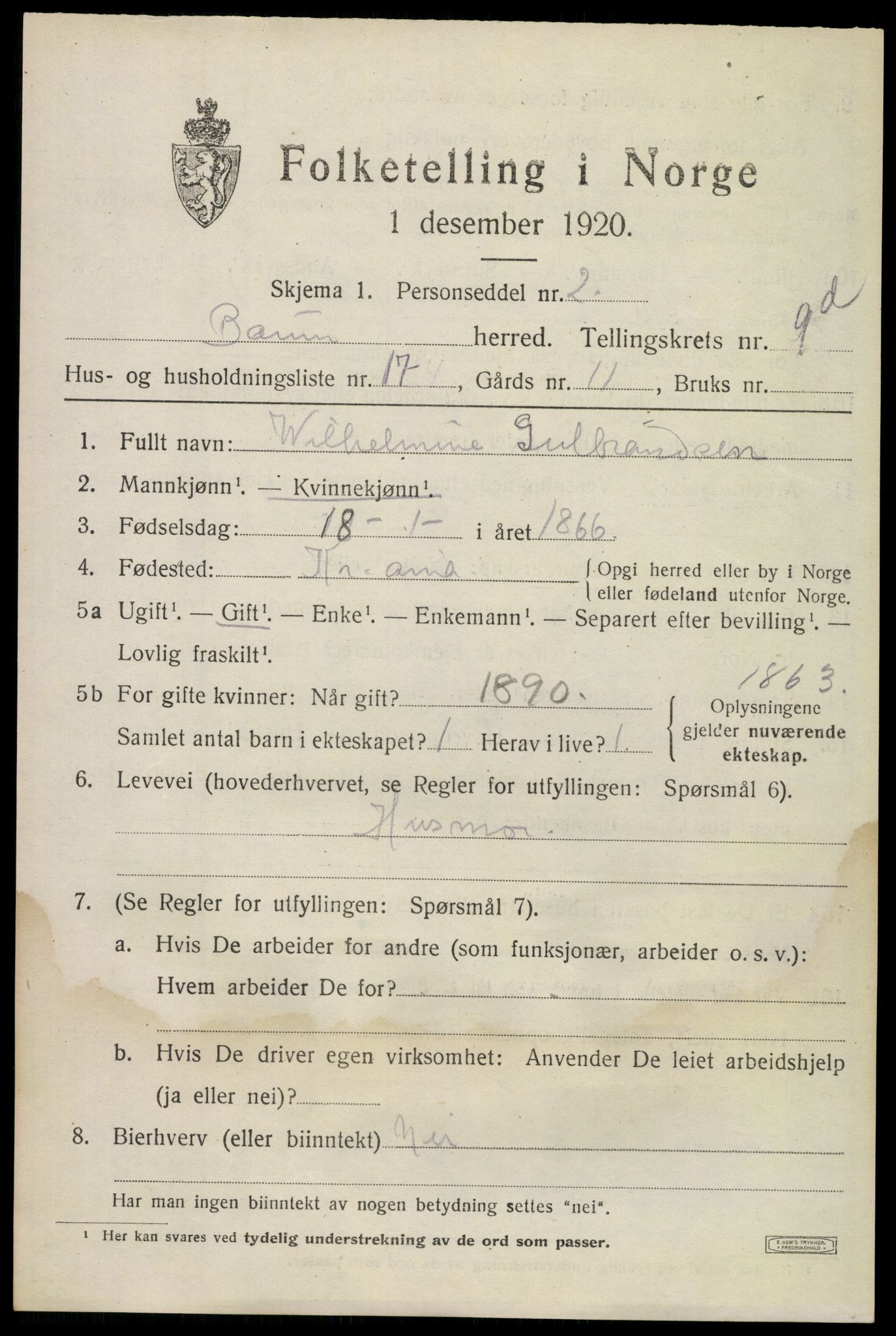 SAO, 1920 census for Bærum, 1920, p. 22992