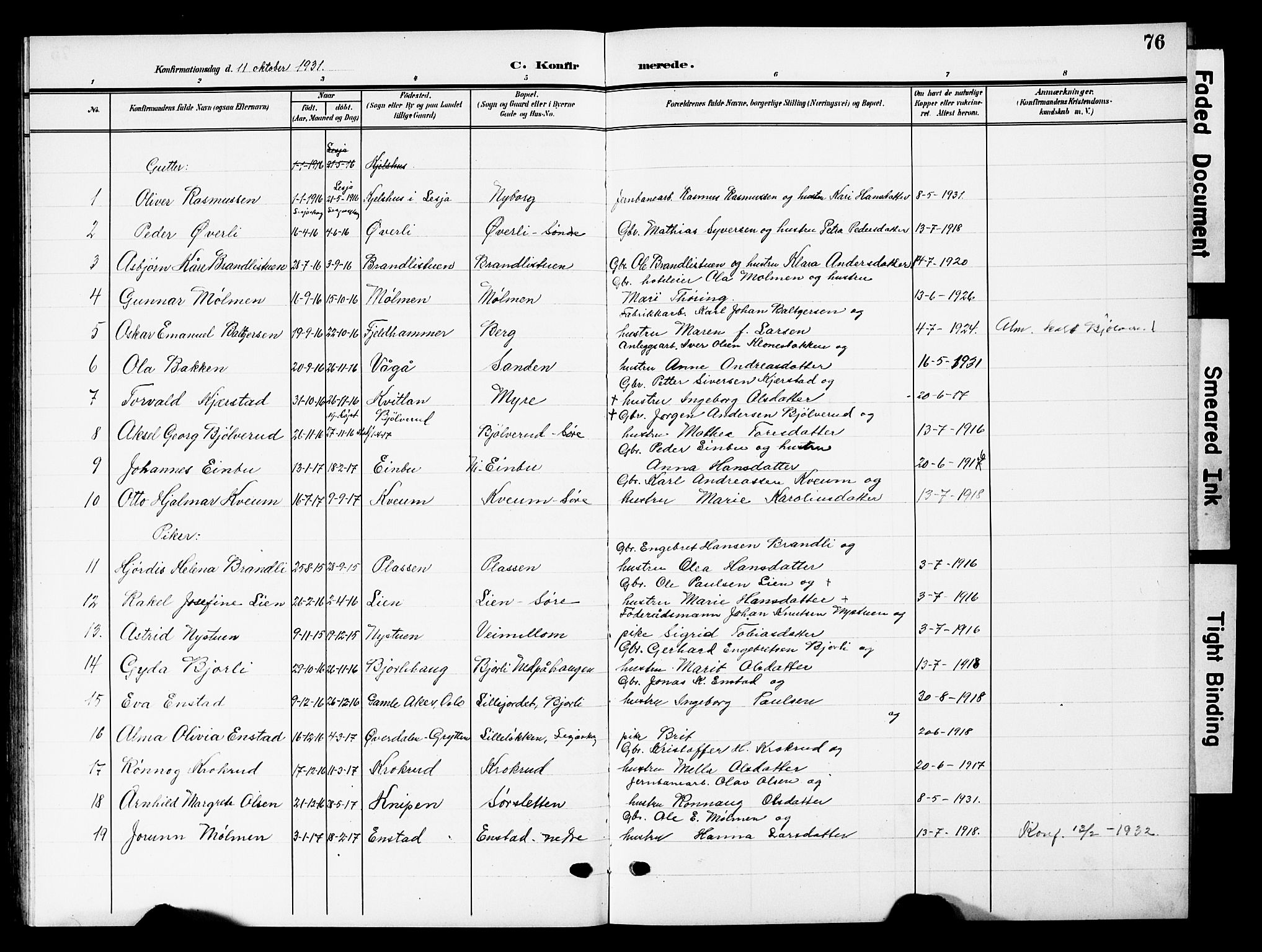 Lesja prestekontor, AV/SAH-PREST-068/H/Ha/Hab/L0008: Parish register (copy) no. 8, 1905-1931, p. 76