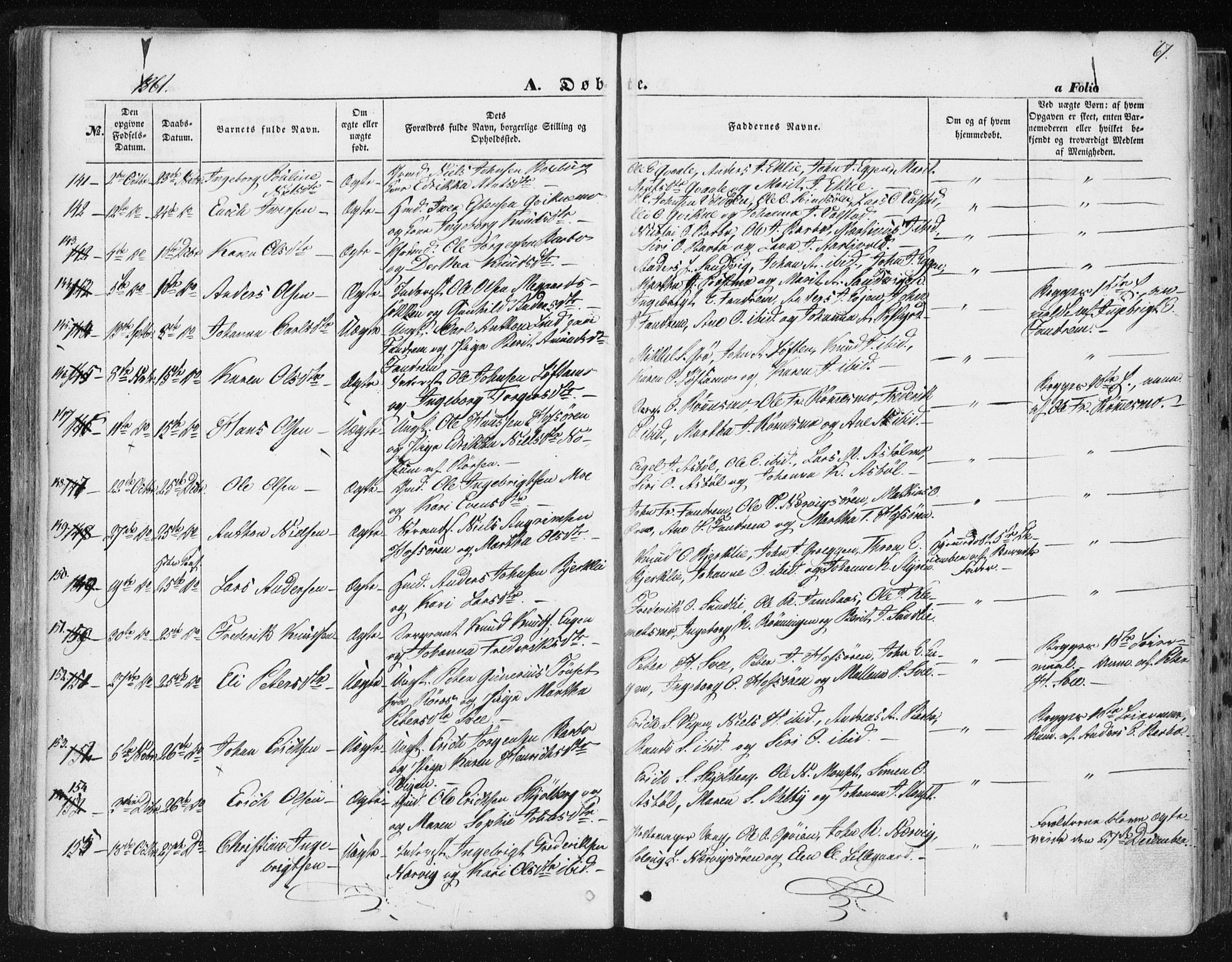 Ministerialprotokoller, klokkerbøker og fødselsregistre - Sør-Trøndelag, SAT/A-1456/668/L0806: Parish register (official) no. 668A06, 1854-1869, p. 67