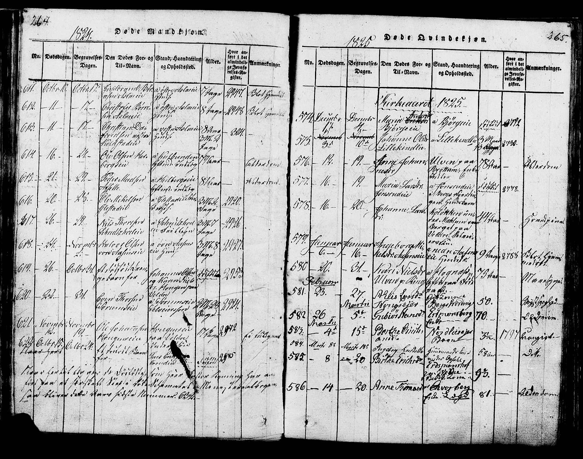 Ringsaker prestekontor, AV/SAH-PREST-014/K/Ka/L0005: Parish register (official) no. 5, 1814-1826, p. 264-265