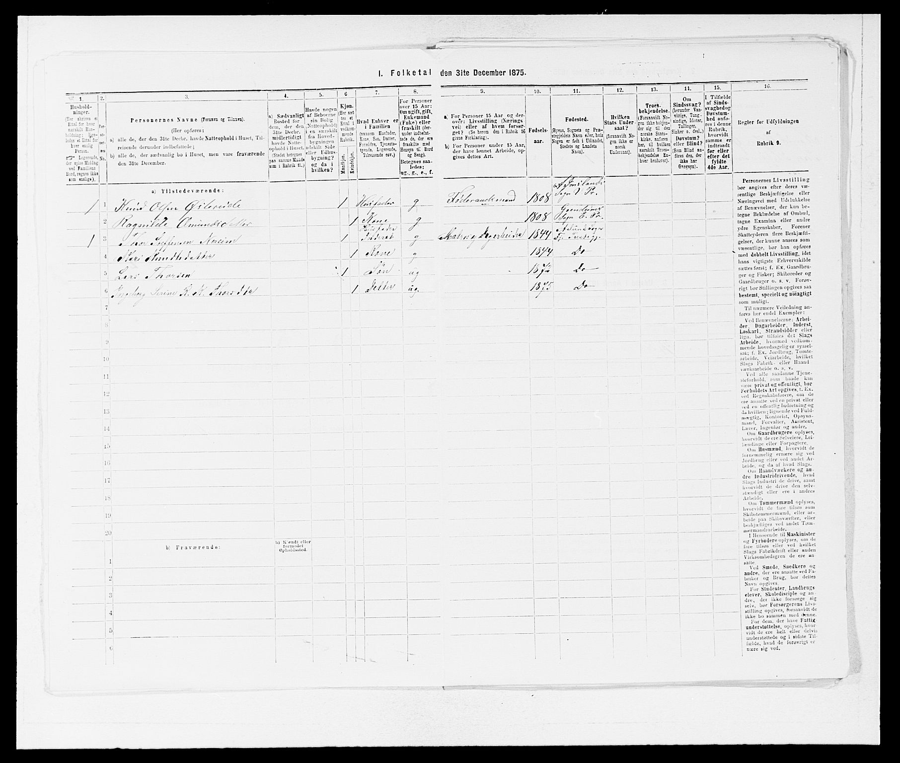 SAB, 1875 census for 1213P Fjelberg, 1875, p. 260