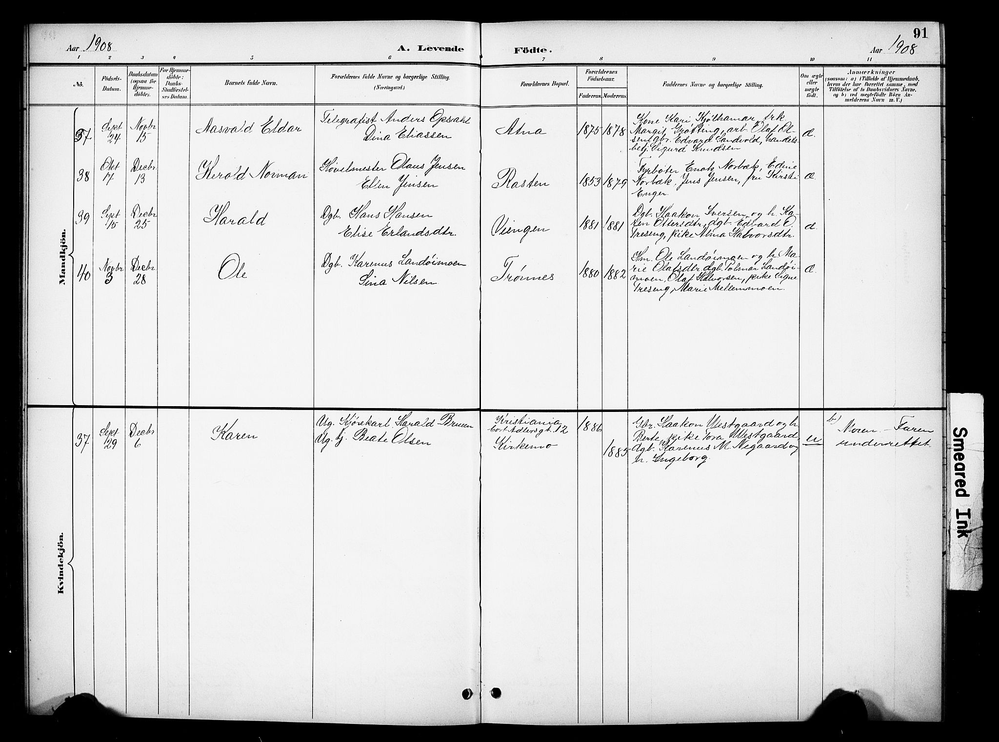 Stor-Elvdal prestekontor, SAH/PREST-052/H/Ha/Hab/L0003: Parish register (copy) no. 3, 1895-1917, p. 91