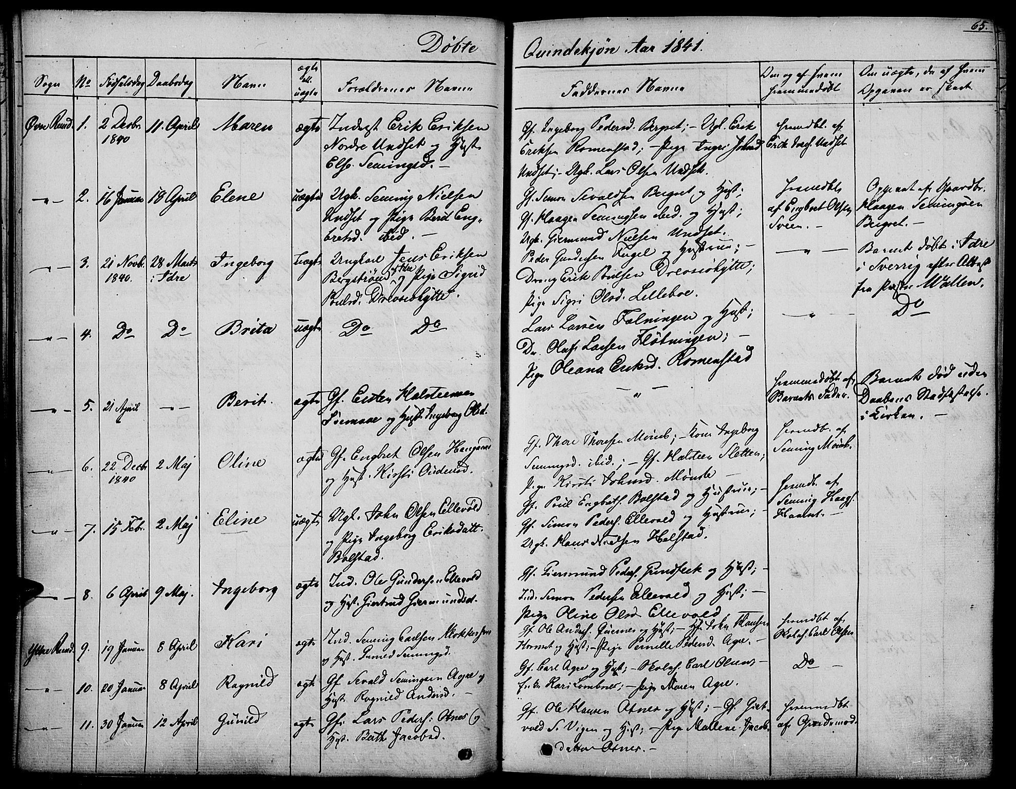 Rendalen prestekontor, SAH/PREST-054/H/Ha/Haa/L0004: Parish register (official) no. 4, 1829-1852, p. 65
