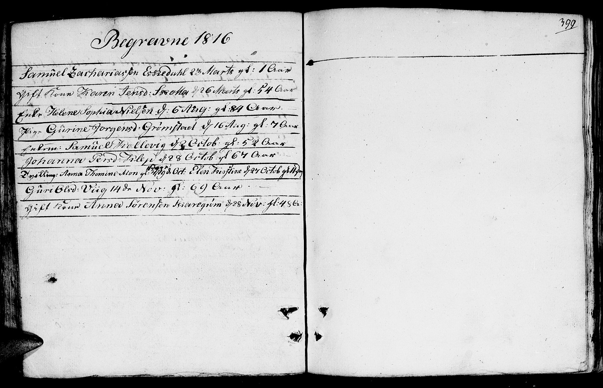 Fjære sokneprestkontor, SAK/1111-0011/F/Fb/L0006: Parish register (copy) no. B 6, 1803-1817, p. 399